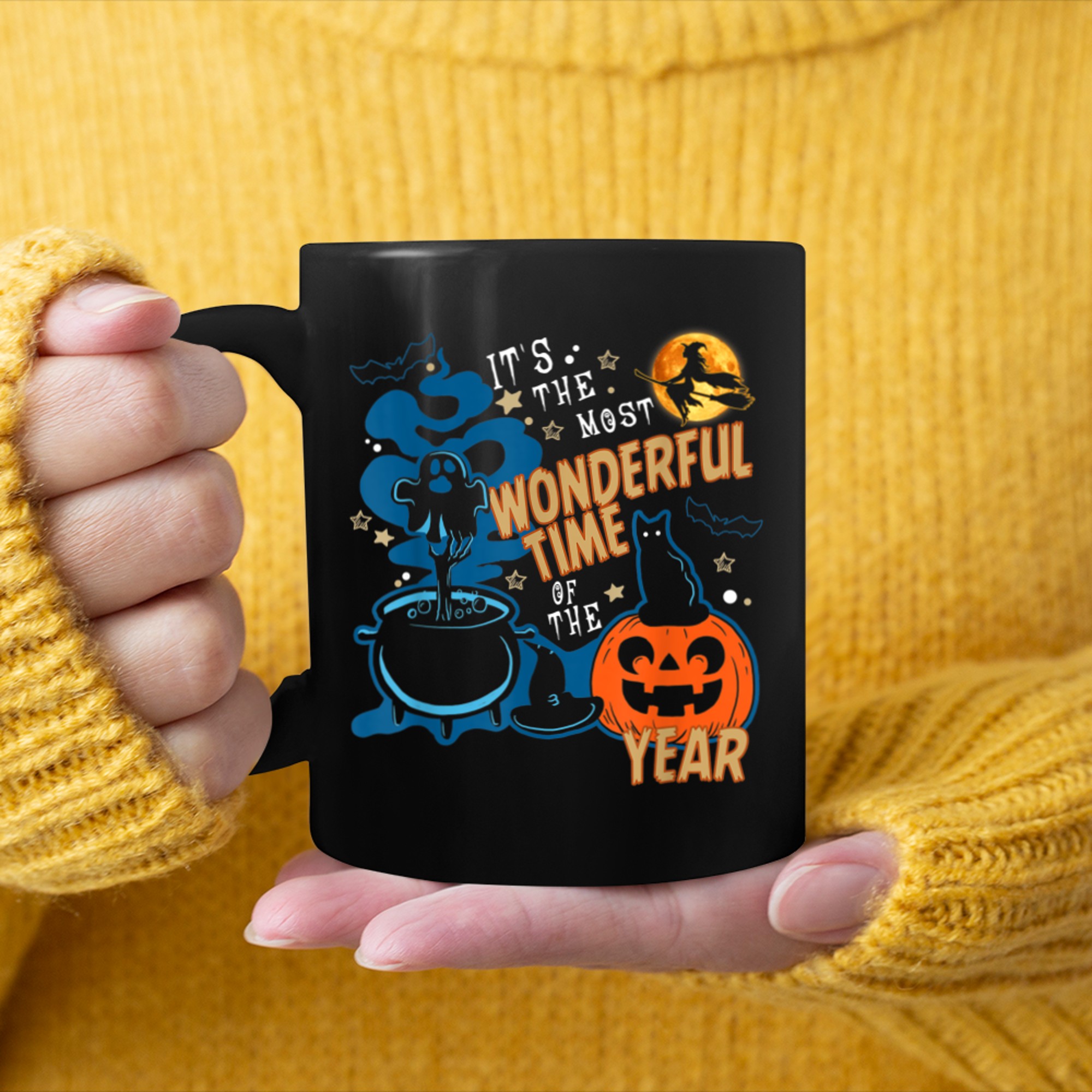 It's The Most Wonderful Time Of The Year Black Cat Halloween (16) mug black