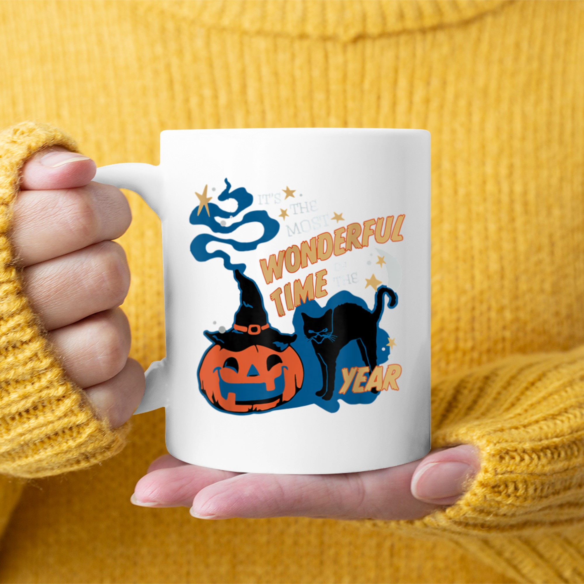 It's the Most Wonderful Time of the Year black cat Halloween (18) mug white