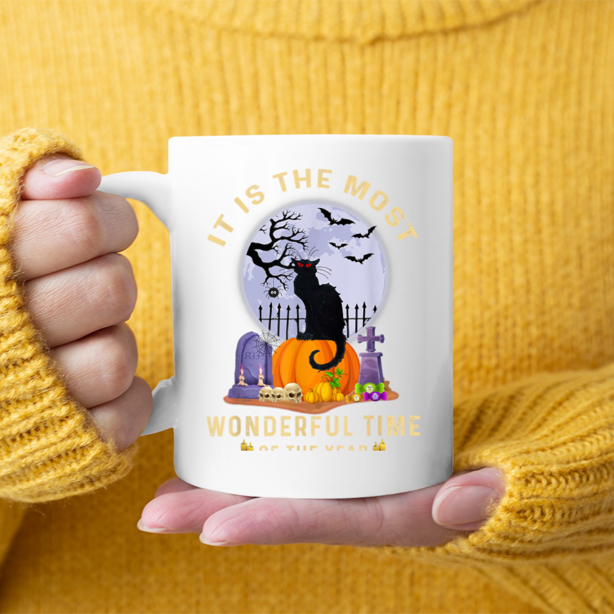 It's The Most Wonderful Time Of the Year Black Cat Halloween (2) mug white