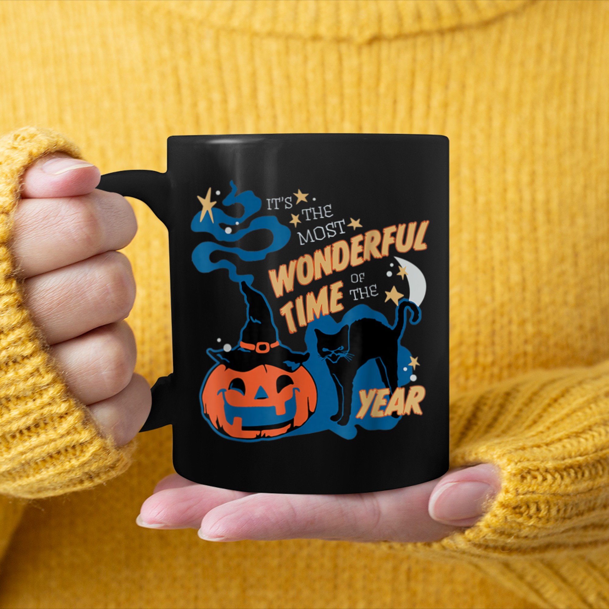 It's the Most Wonderful Time of the Year Black Cat Halloween (22) mug black