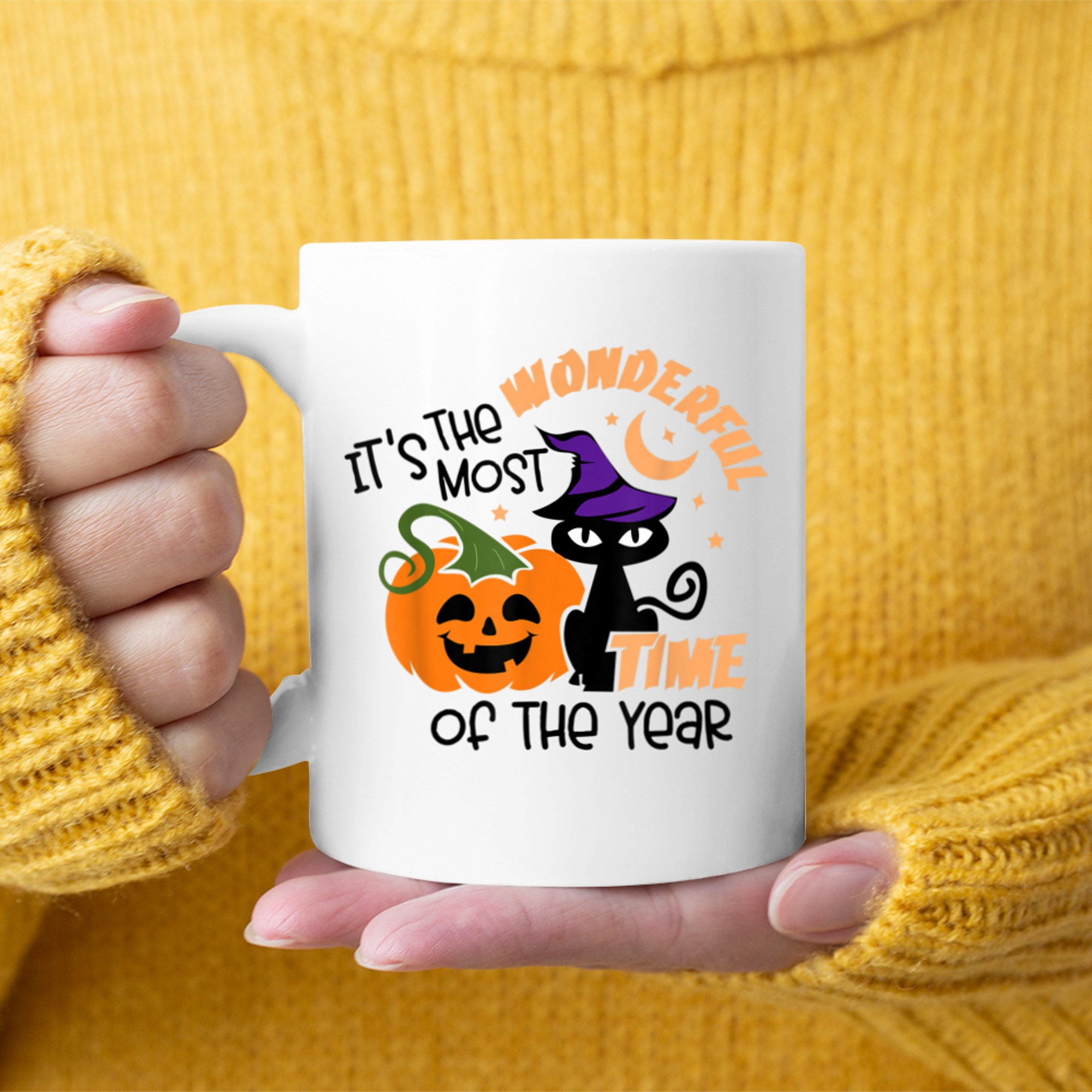 It's the Most Wonderful Time of the Year black cat Halloween (24) mug white