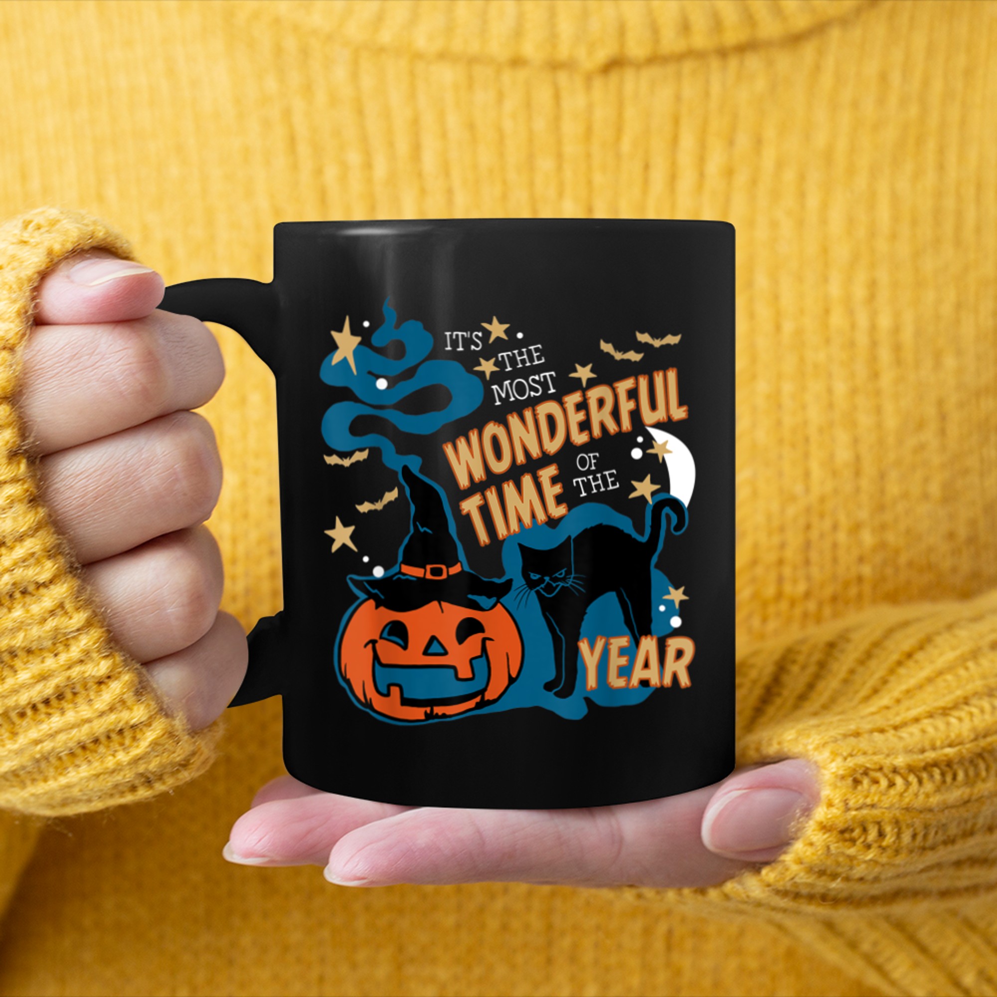 It's The Most Wonderful Time Of The Year Black Cat Halloween (29) mug black