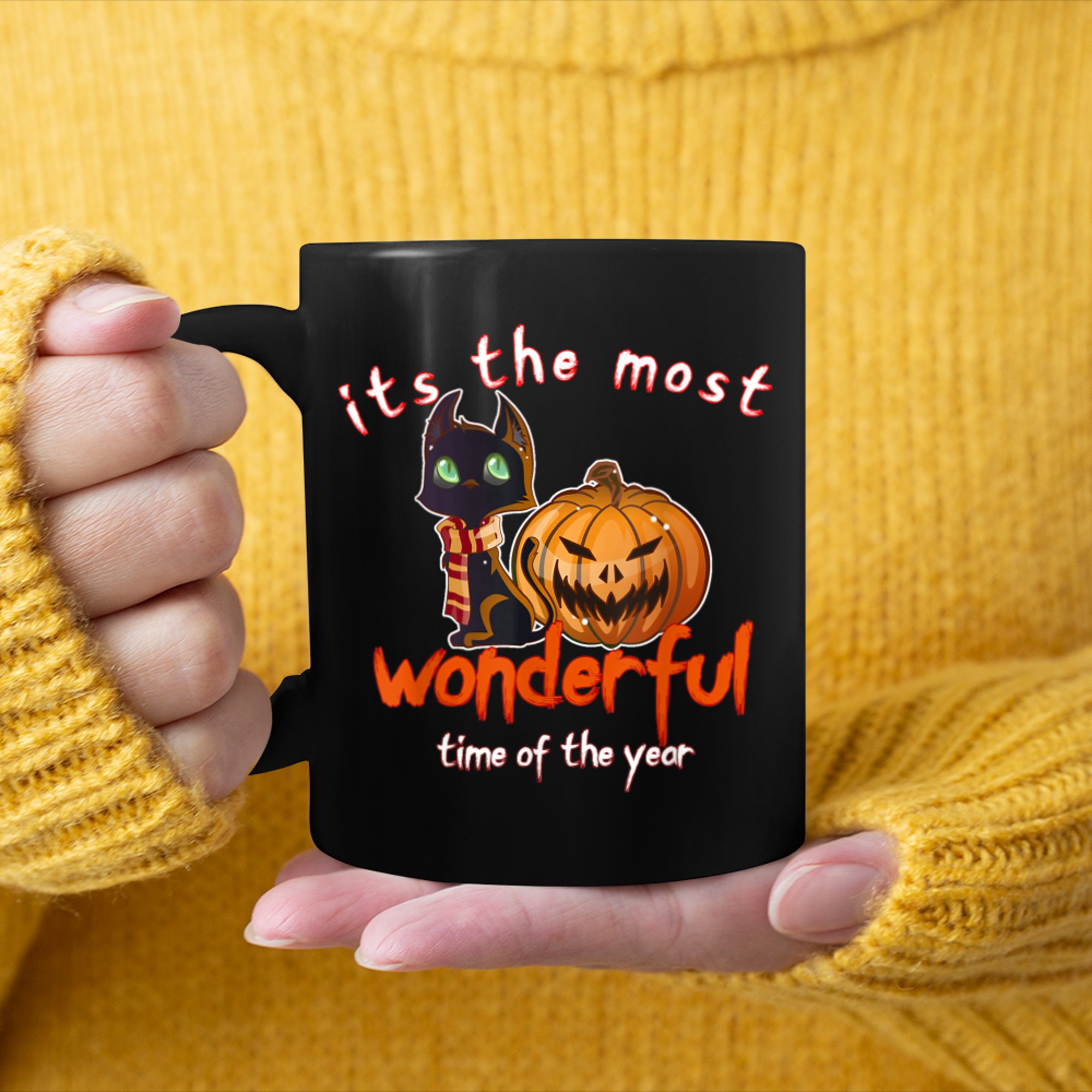 It's the most wonderful time of the year black cat halloween (30) mug black