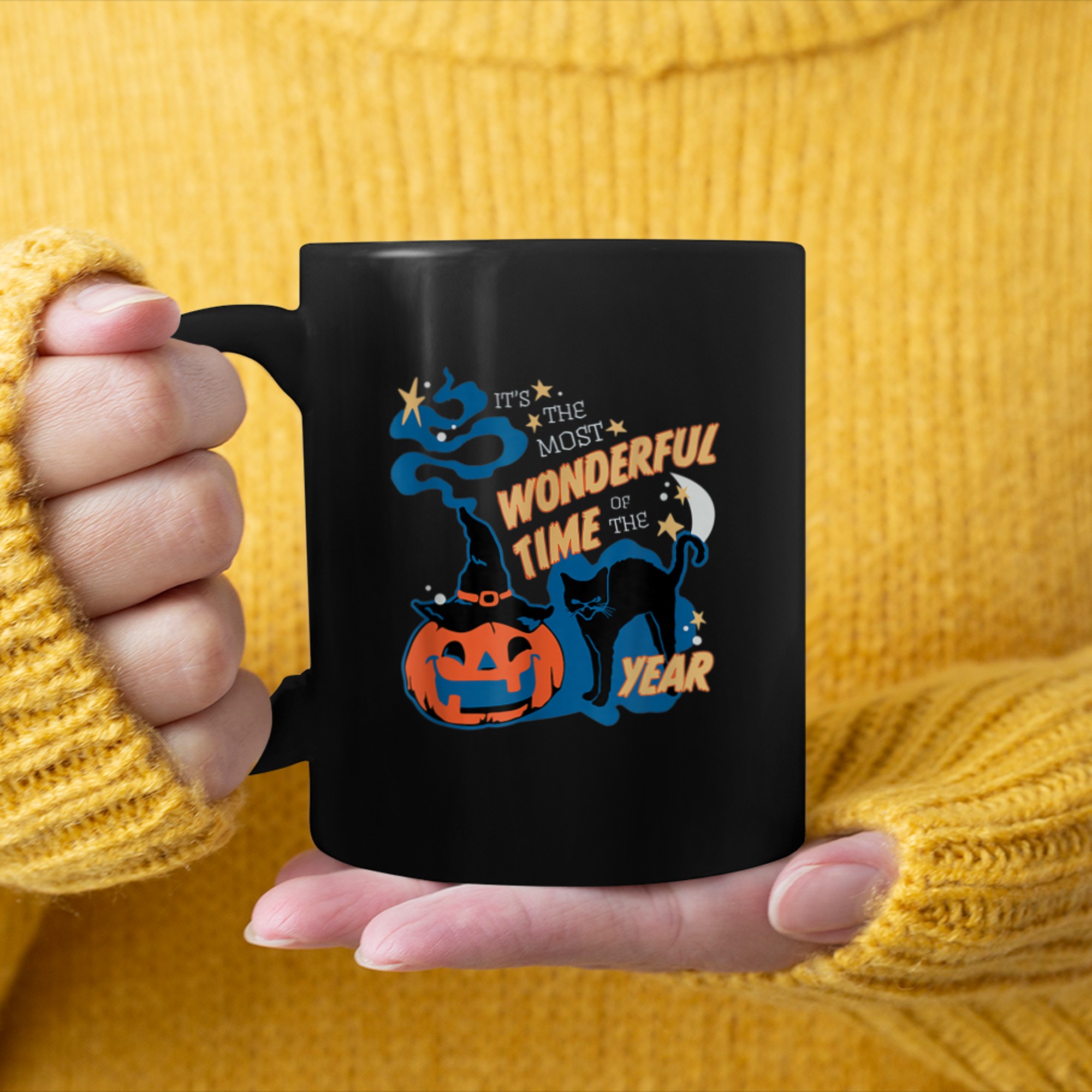 It's the Most Wonderful Time of the Year Black Cat Halloween (31) mug black