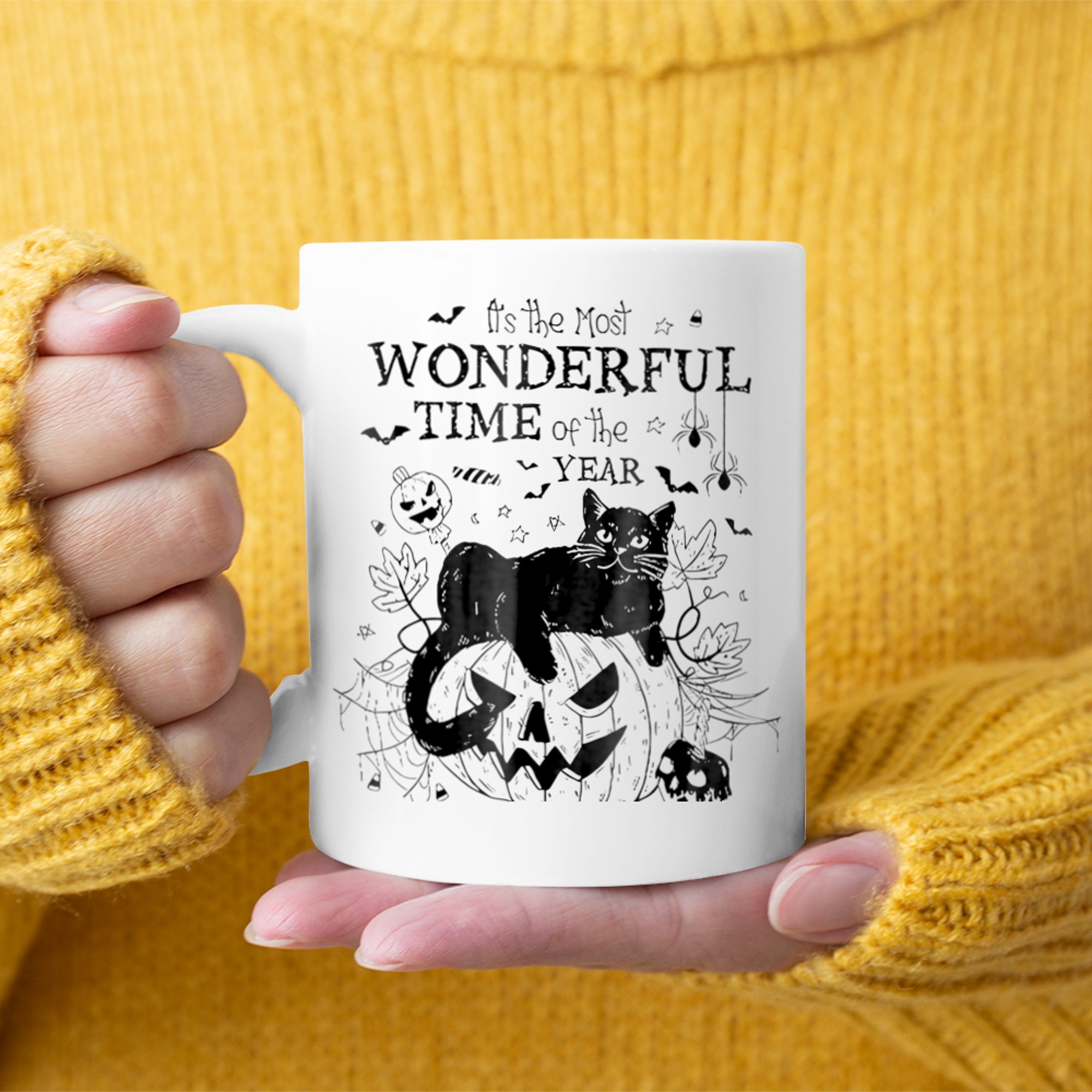 It's The Most Wonderful Time Of The Year Black Cat Halloween (32) mug white