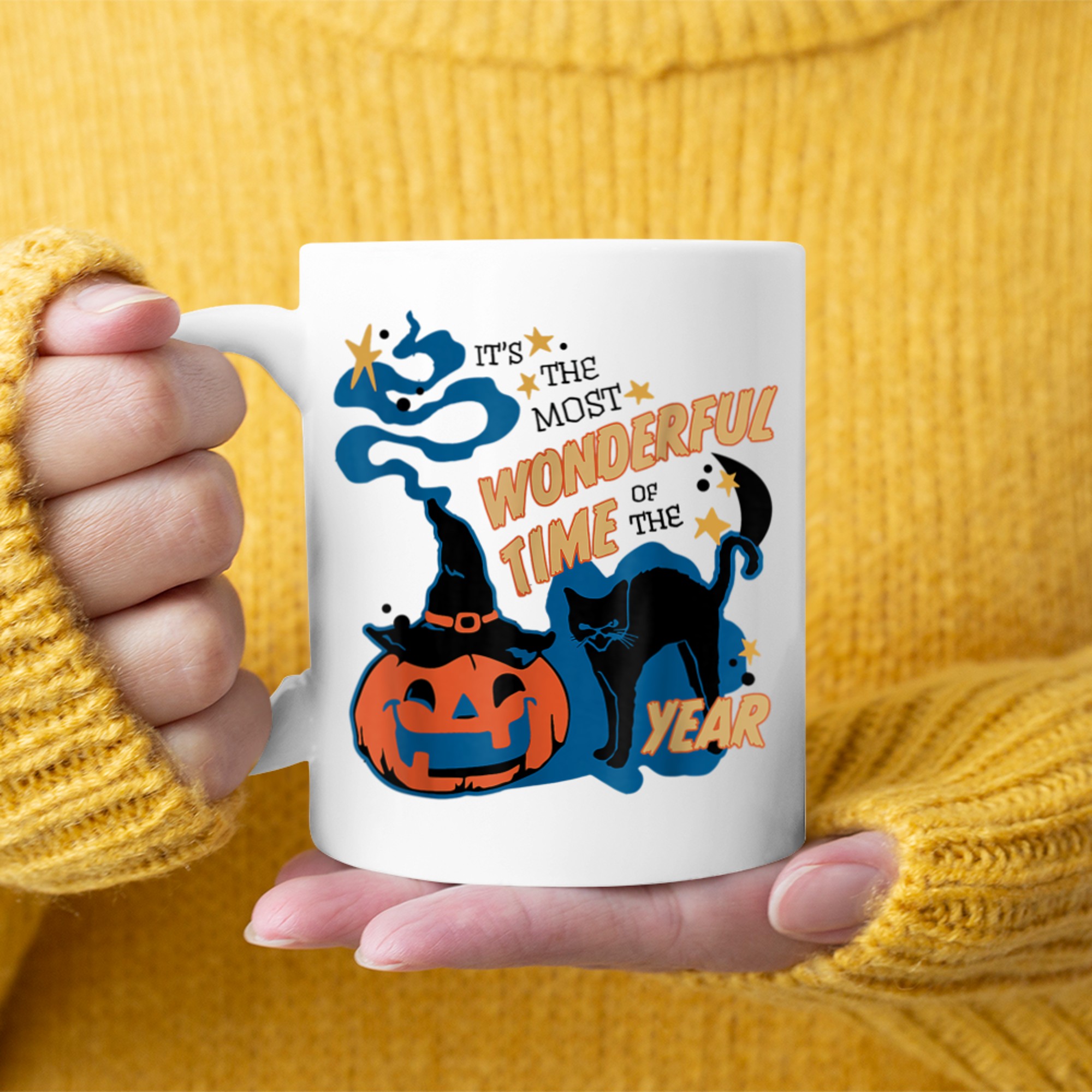 It's the Most Wonderful Time of the Year black cat Halloween (35) mug white