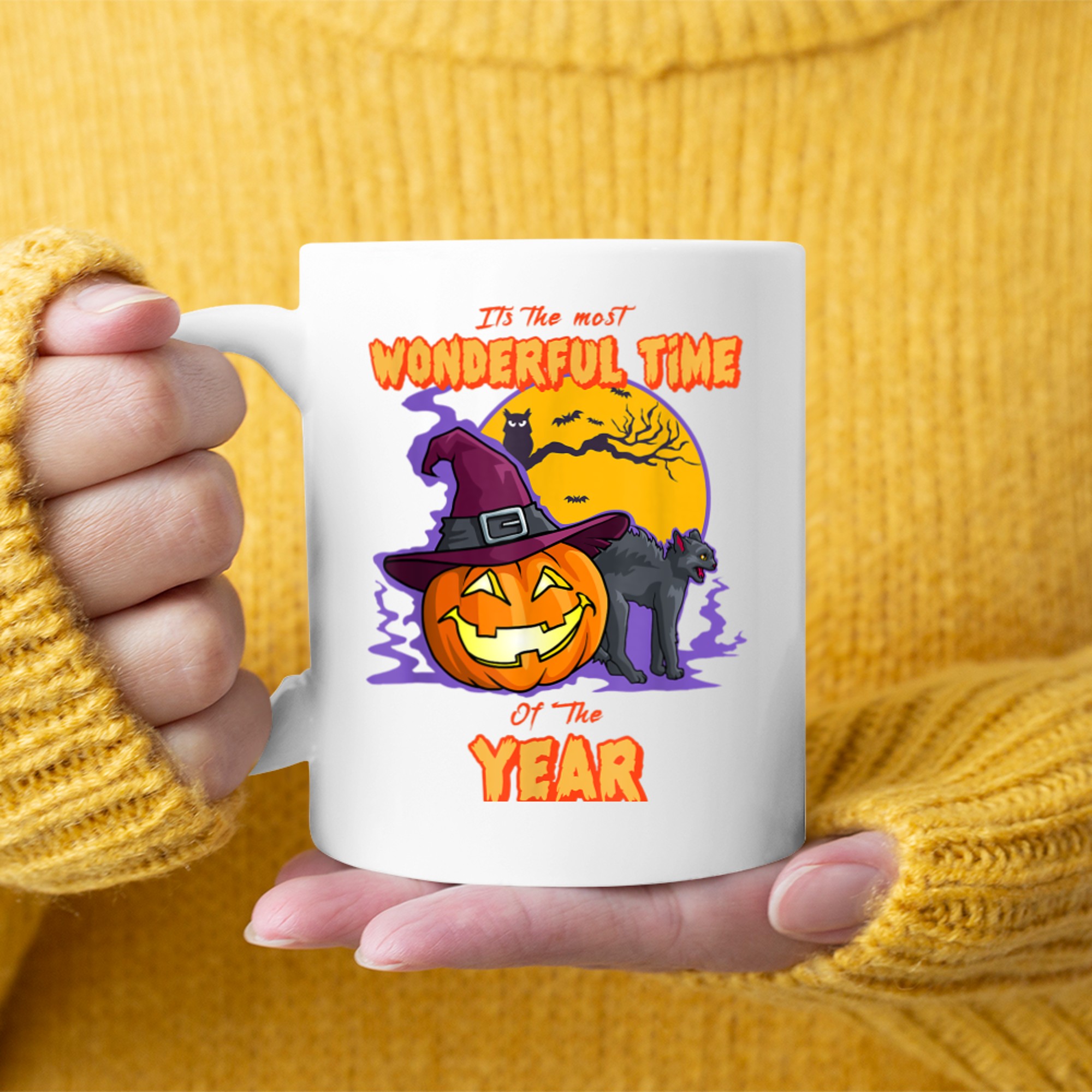 It's the Most Wonderful Time of the Year Black Cat Halloween (38) mug white