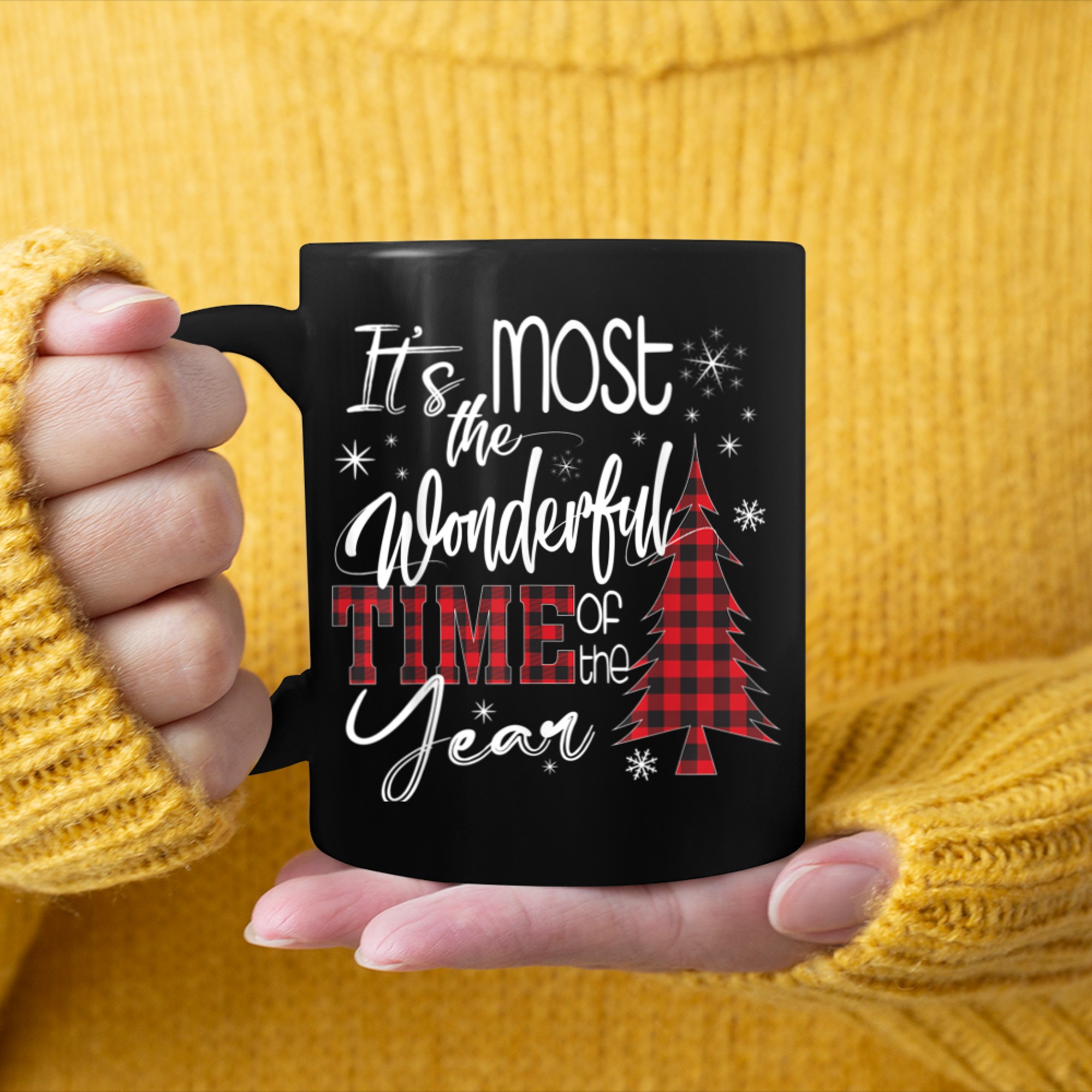 It's The Most Wonderful Time Of The Year Buffalo Plaid mug black