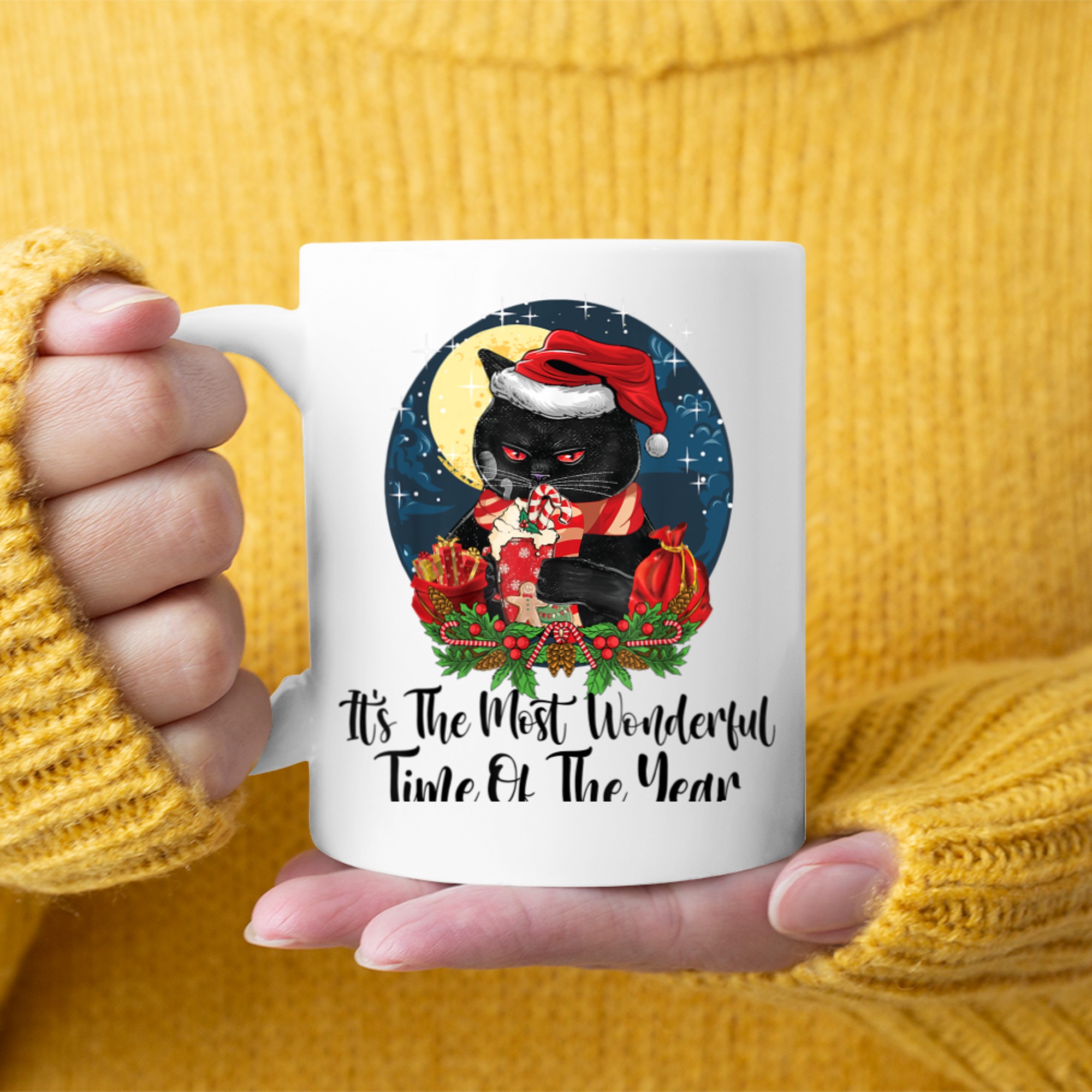 It's The Most Wonderful Time Of The Year Cat Christmas mug white