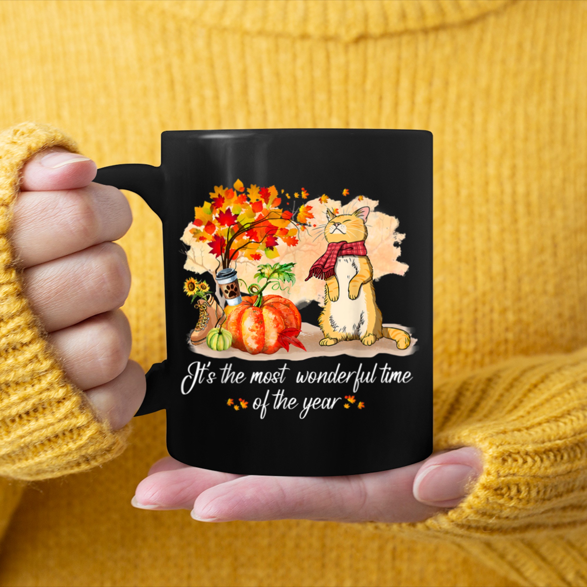 It's The Most Wonderful Time Of The Year Cat Thanksgiving (1) mug black