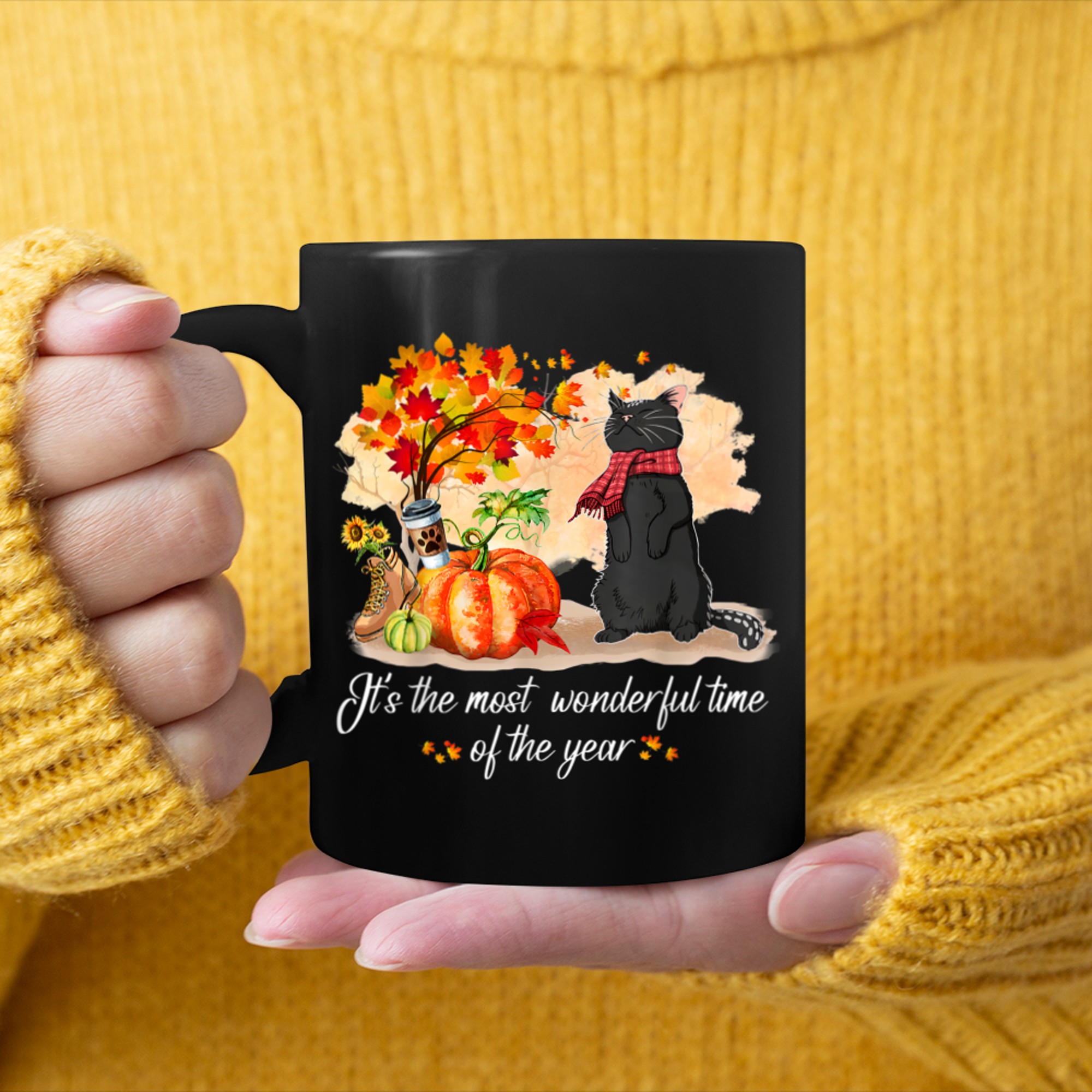 It's The Most Wonderful Time Of The Year Cat Thanksgiving mug black