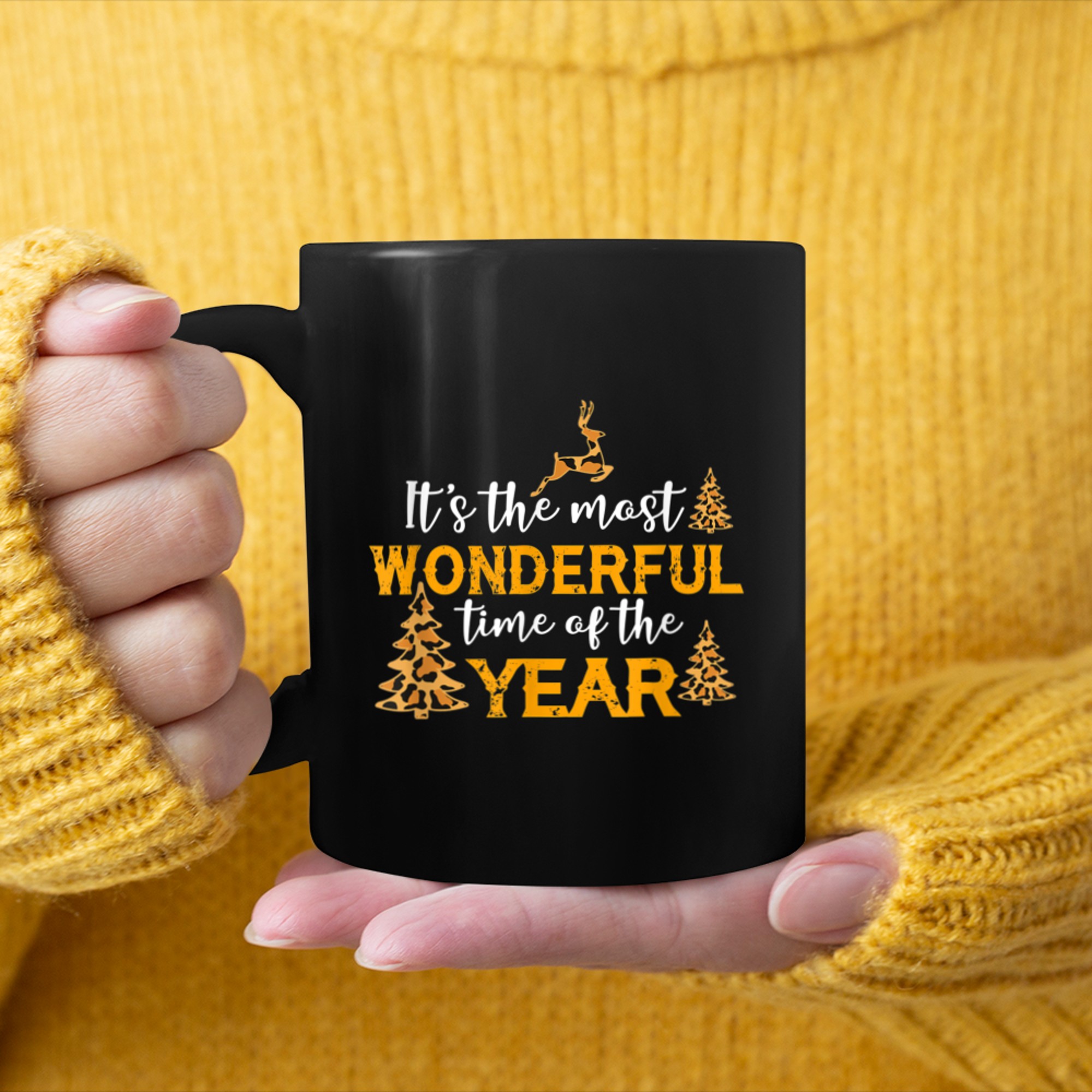 It's The Most Wonderful Time Of The Year Christmas Tree Deer mug black