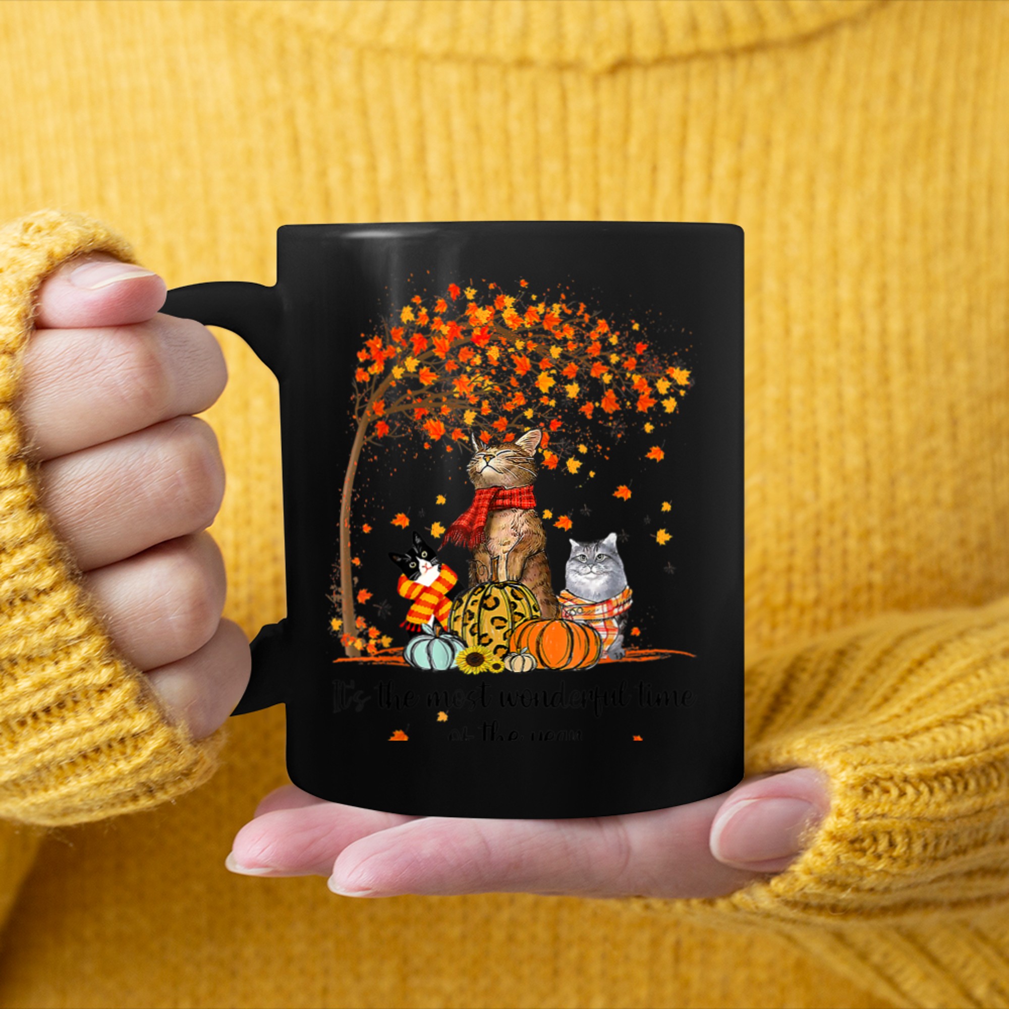 It's The Most Wonderful Time Of The Year Family Cats Autumn (1) mug black