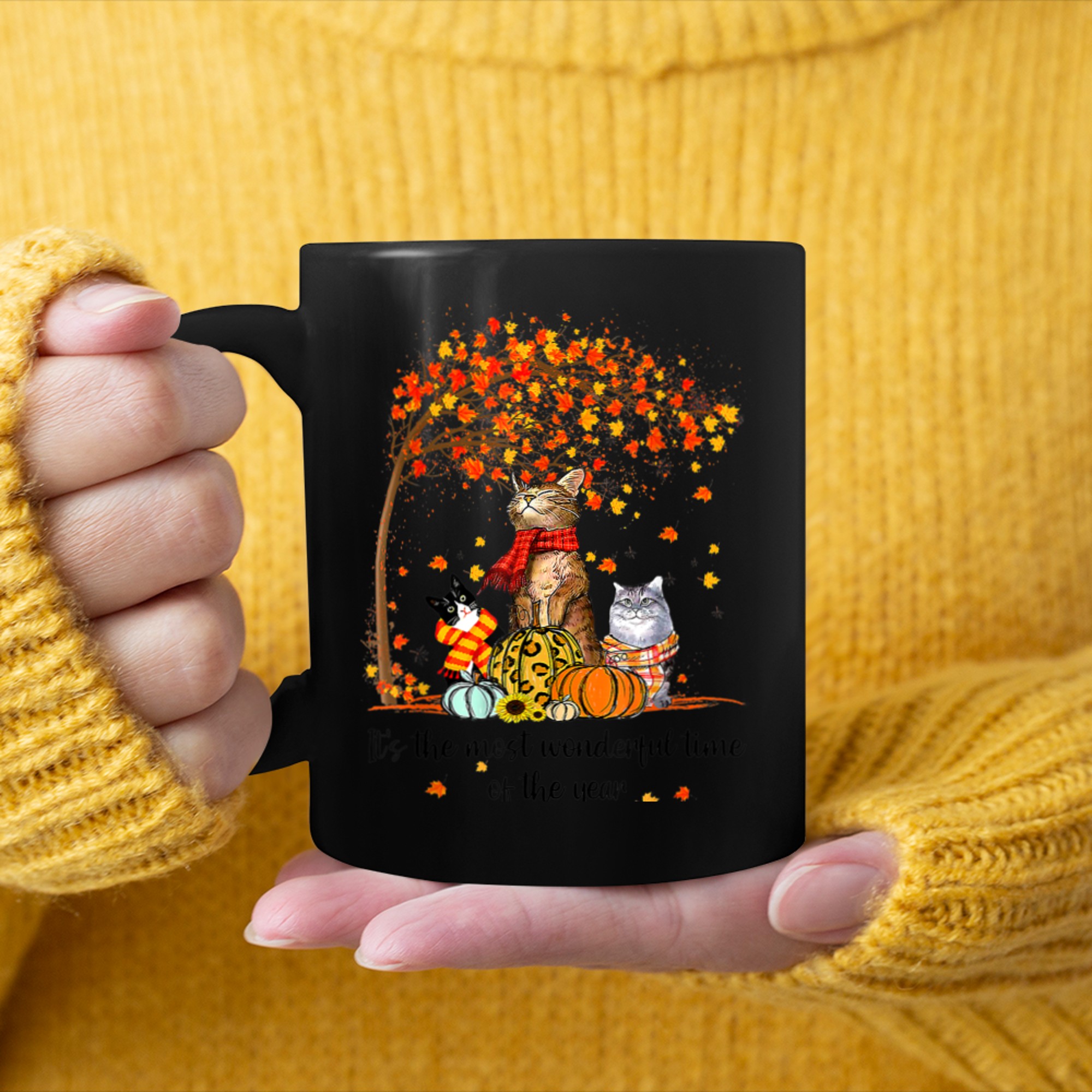 It's The Most Wonderful Time Of The Year Family Cats Autumn (3) mug black