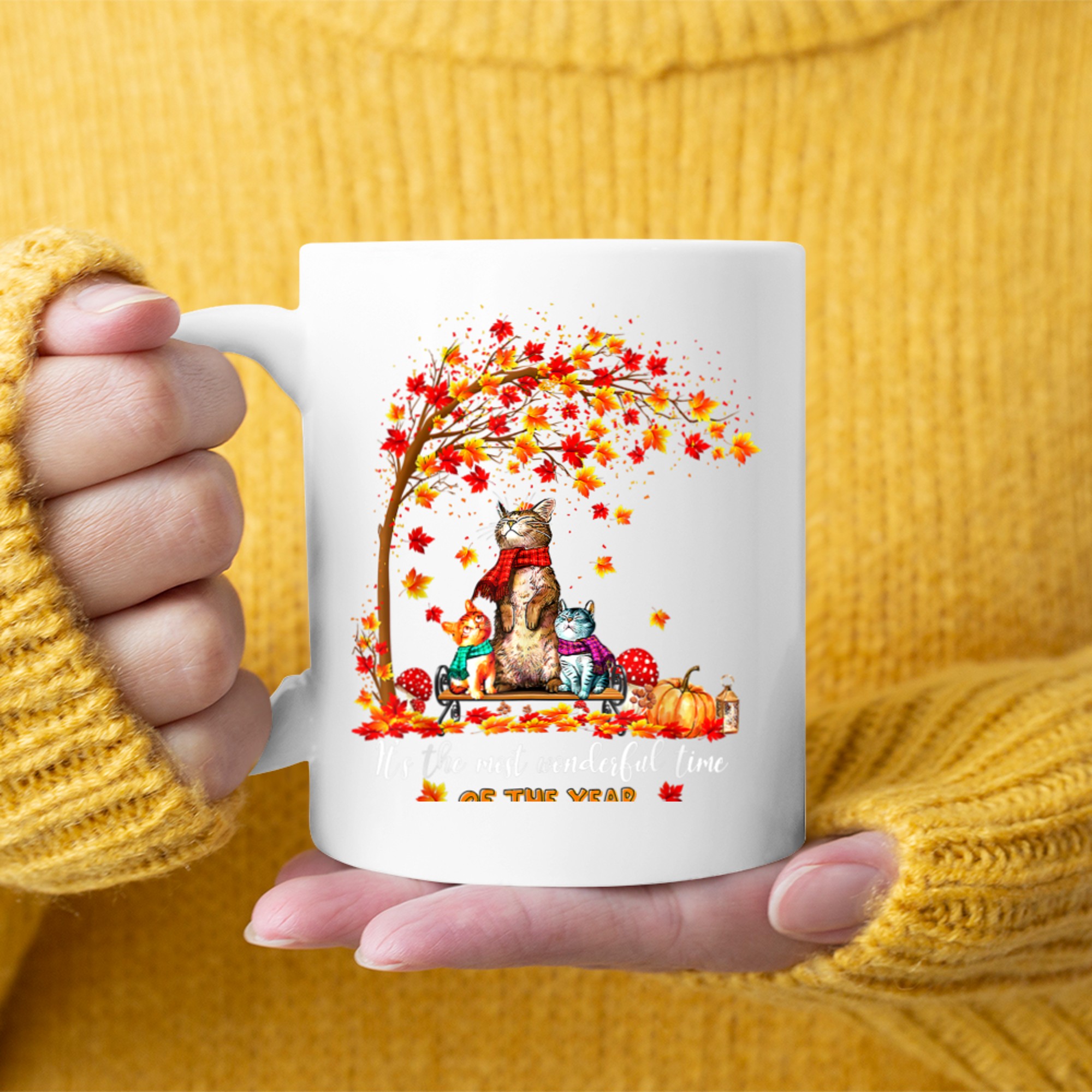 It's The Most Wonderful Time Of The Year Family Cats Autumn mug white