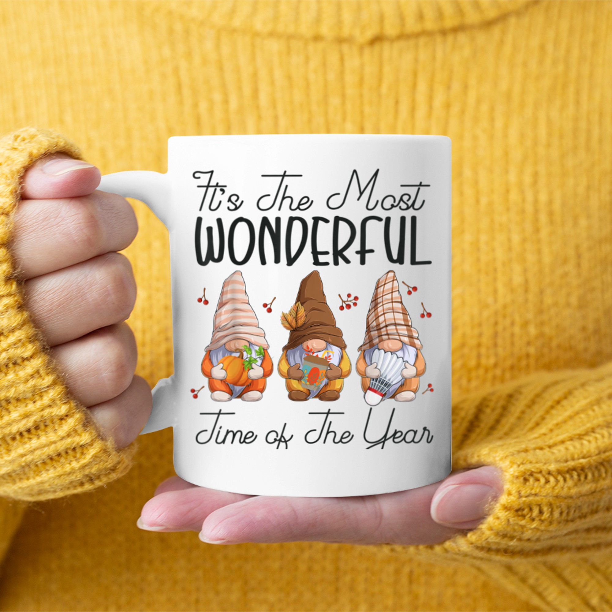 It's The Most Wonderful Time Of The Year Gnomes Badminton mug white