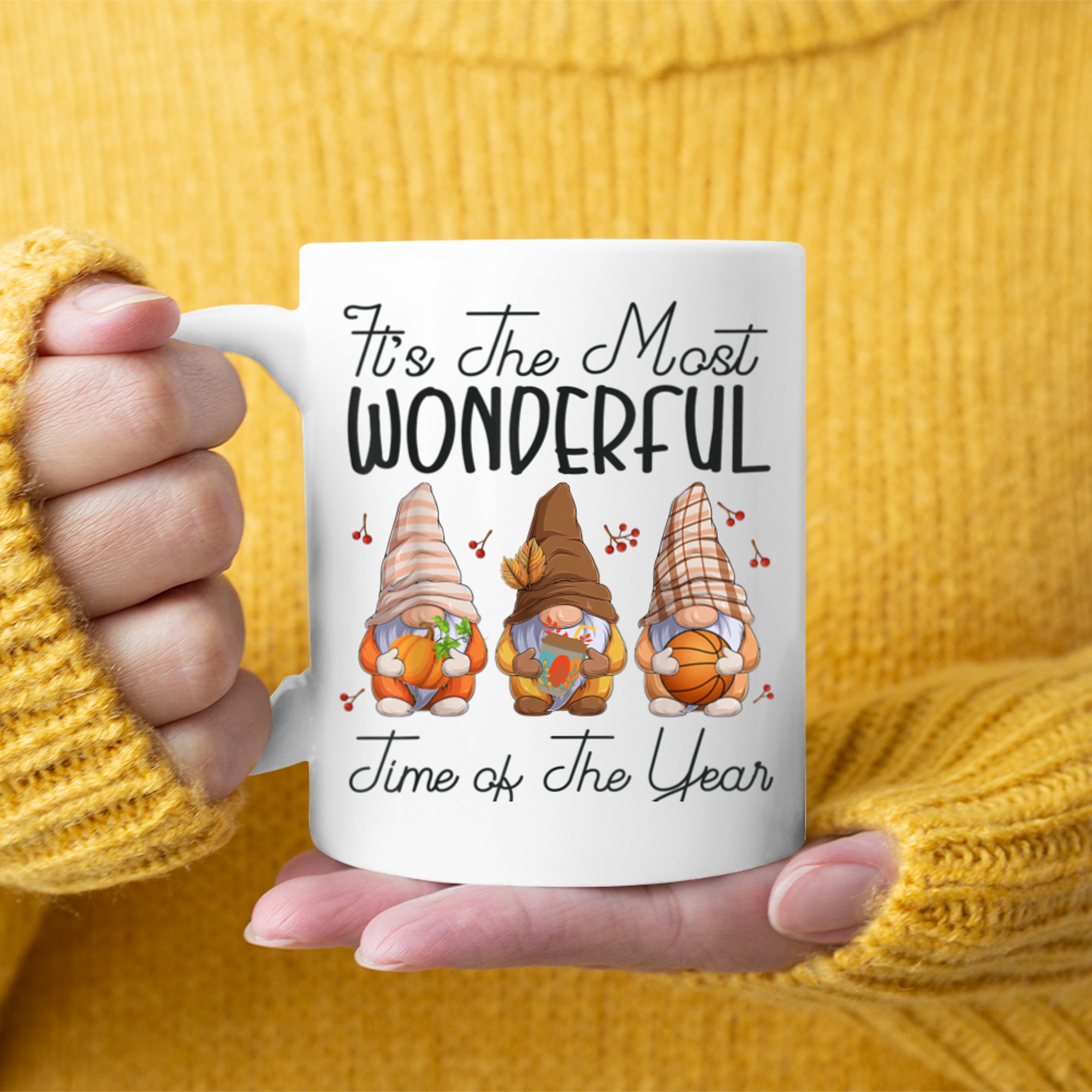 It's The Most Wonderful Time Of The Year Gnomes Basketball mug white