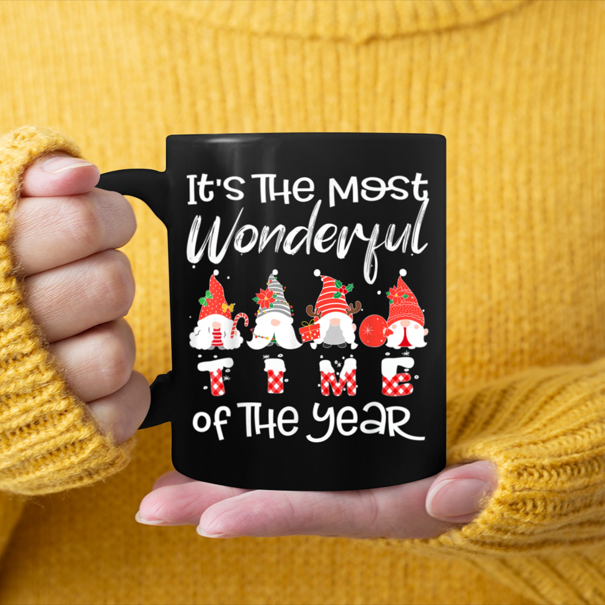 It's The Most Wonderful Time Of The Year Gnomes Christmas mug black