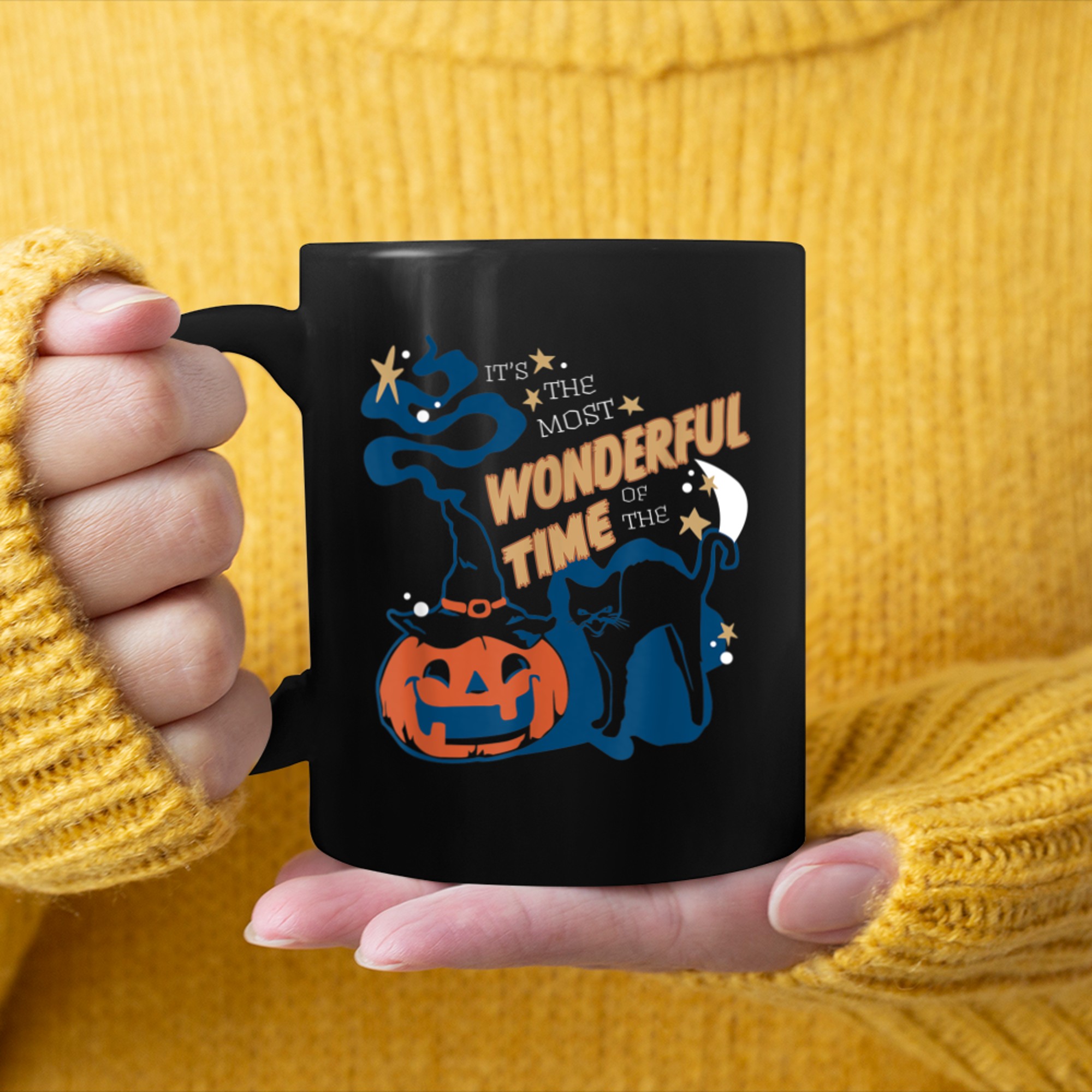 It's The Most Wonderful Time Of The Year Halloween Black Cat (1) mug black