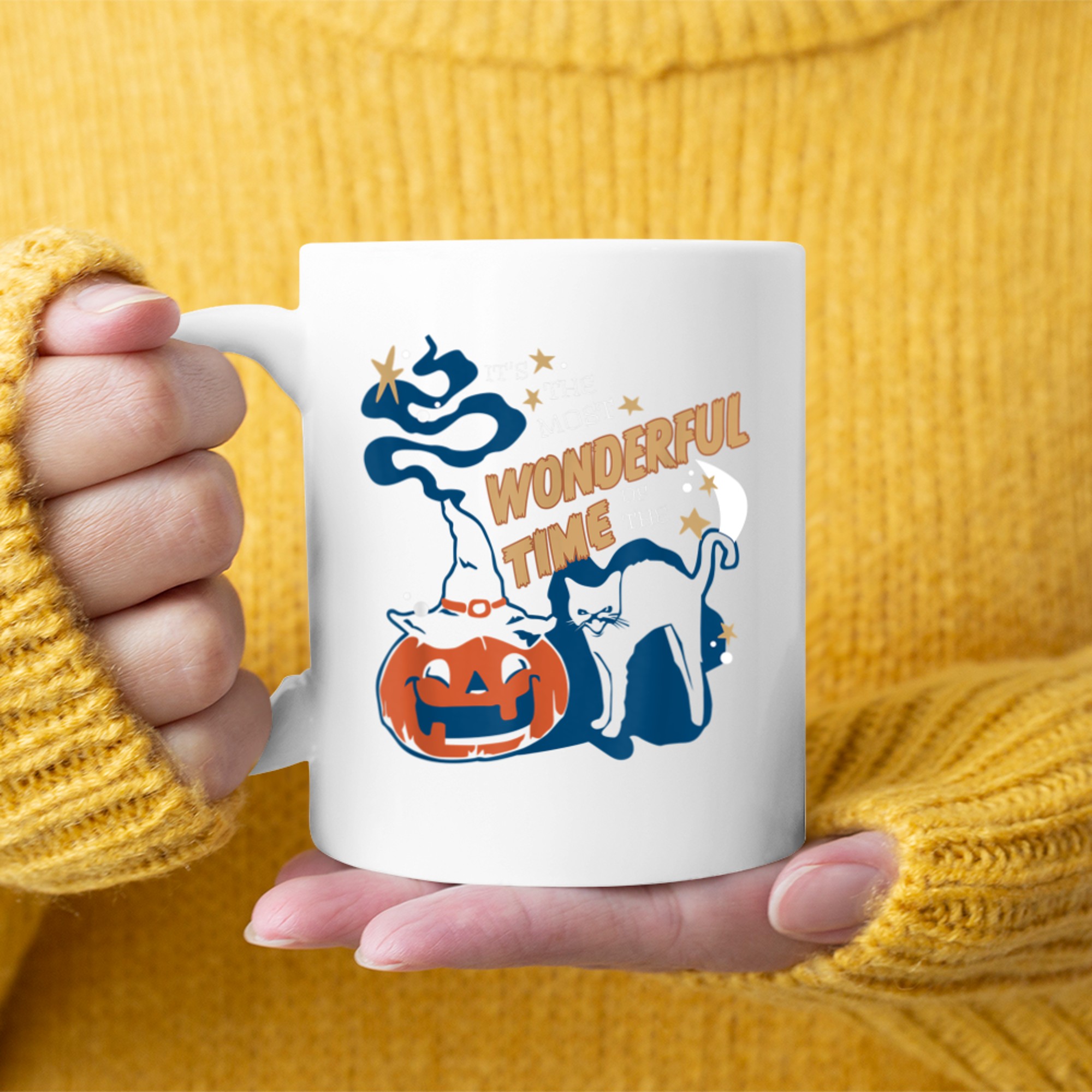 It's The Most Wonderful Time Of The Year Halloween Black Cat (1) mug white