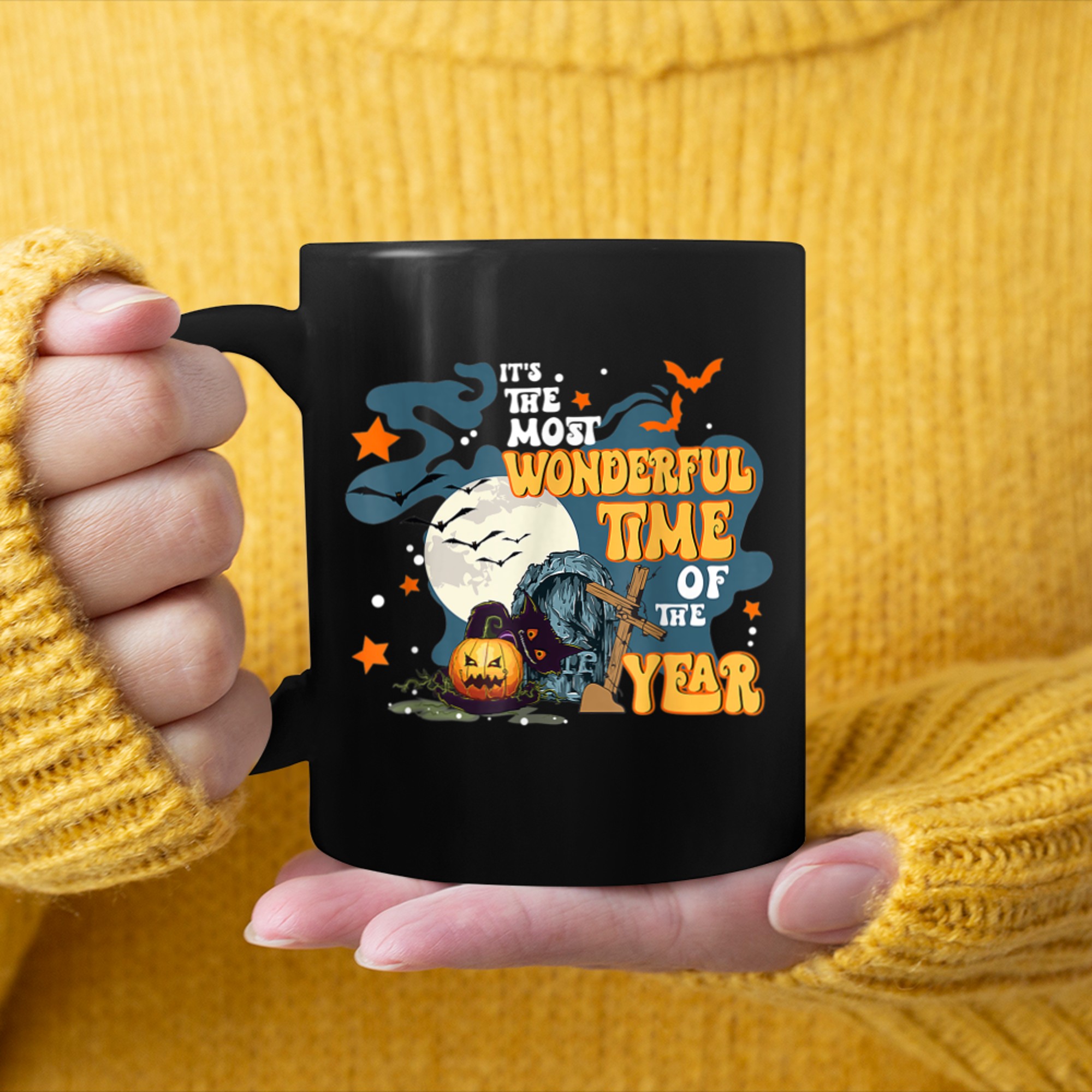 It's the Most Wonderful Time of the Year Halloween Black Cat (2) mug black