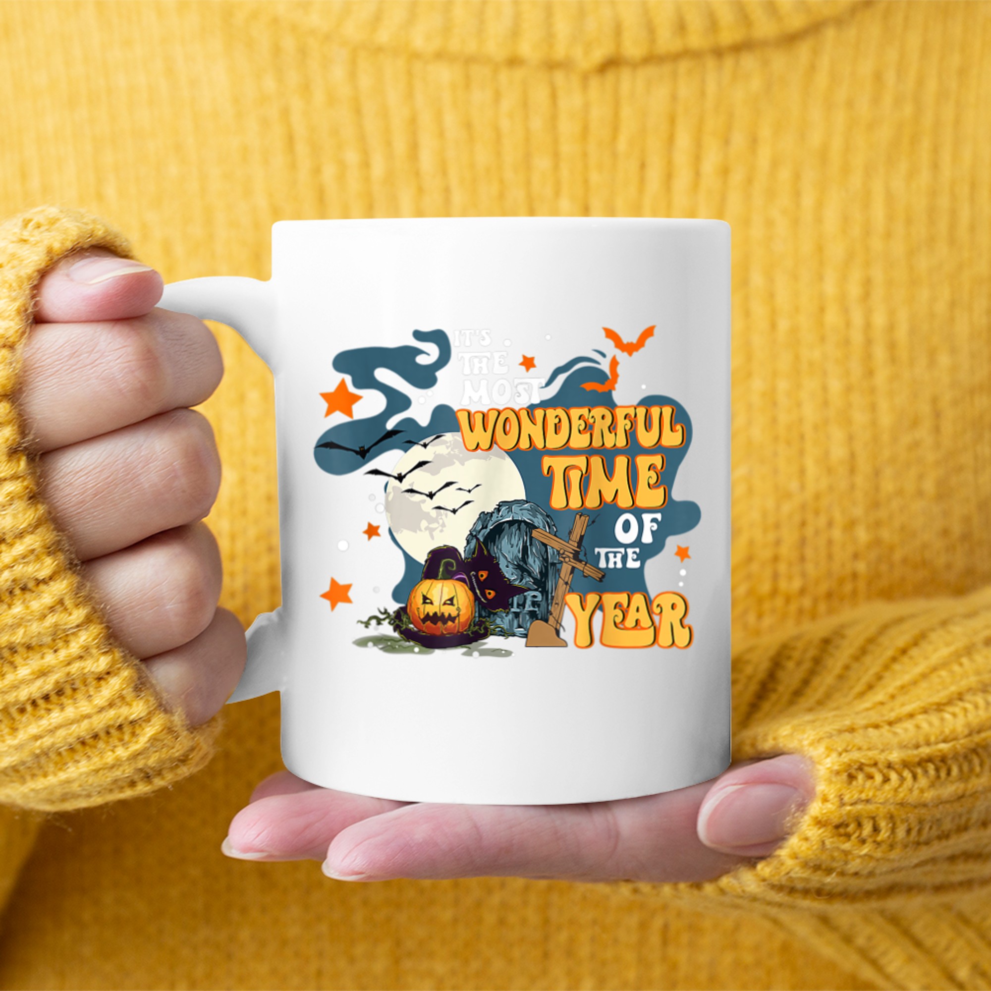 It's the Most Wonderful Time of the Year Halloween Black Cat (2) mug white