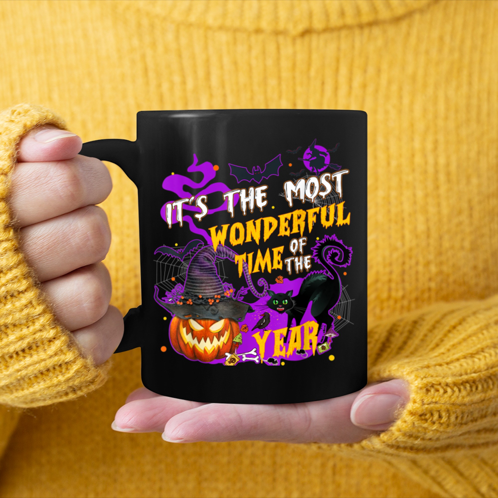 It's The Most Wonderful Time Of The Year Halloween Black Cat (6) mug black