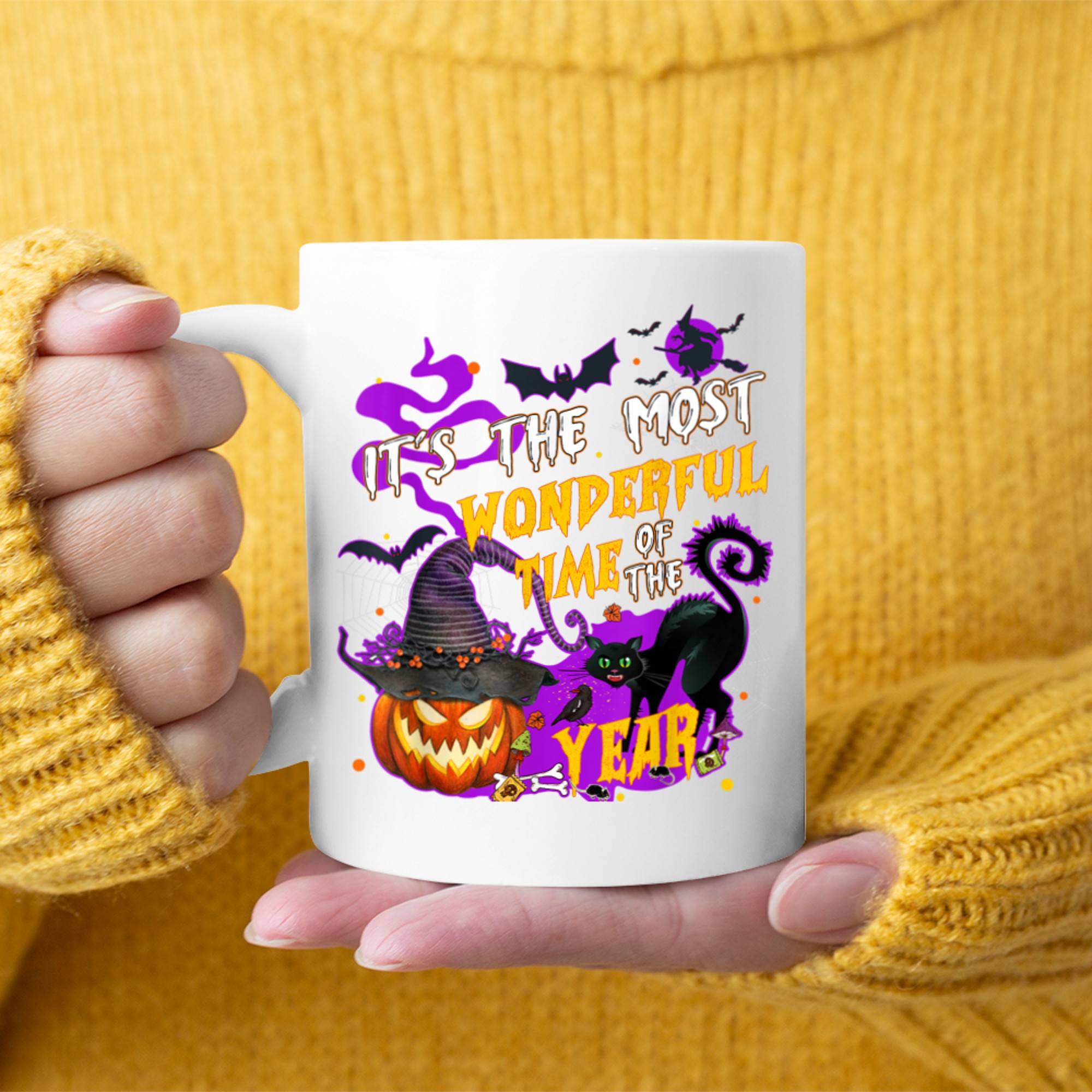 It's The Most Wonderful Time Of The Year Halloween Black Cat (6) mug white