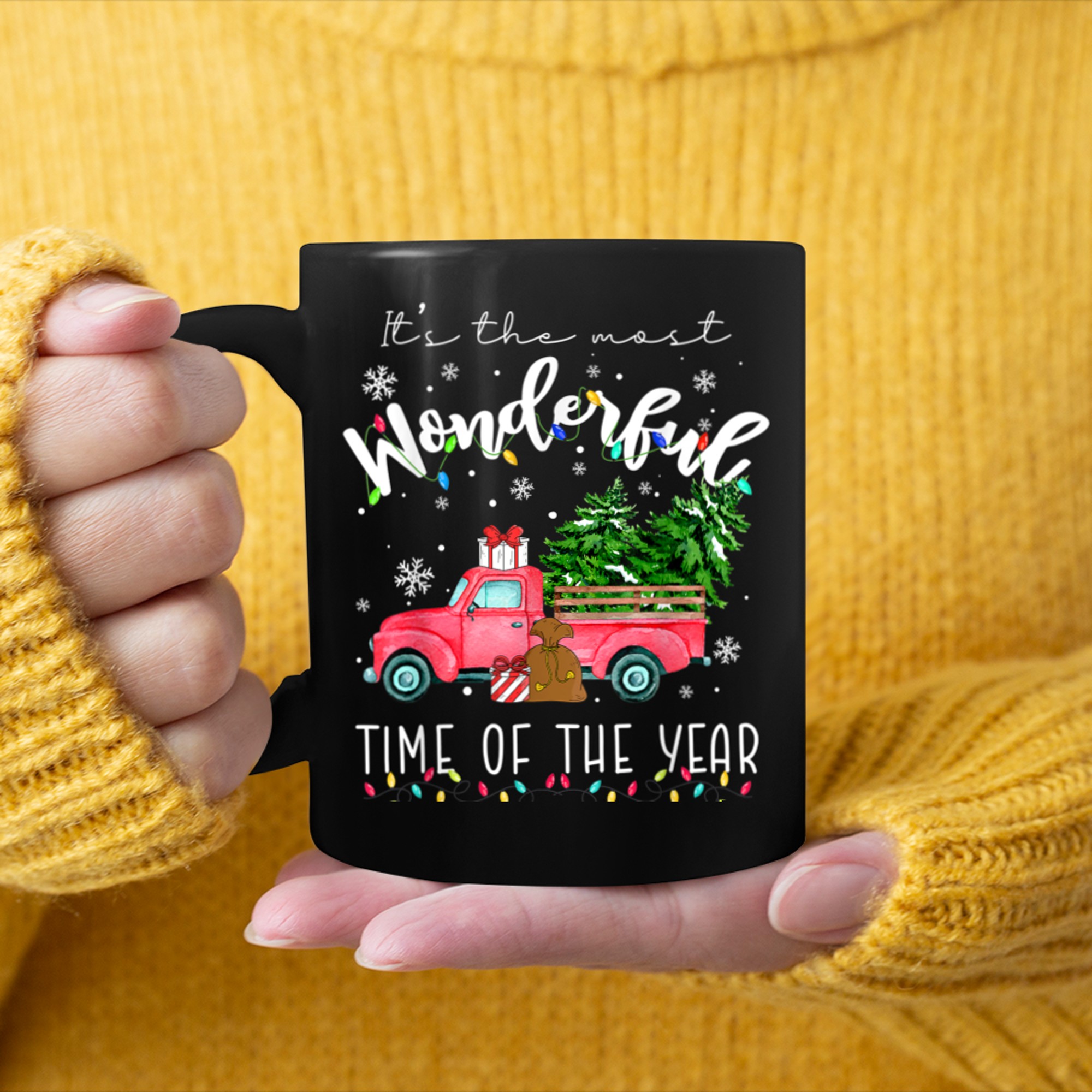 It's The Most Wonderful Time Of The Year Pink Truck Xmas mug black