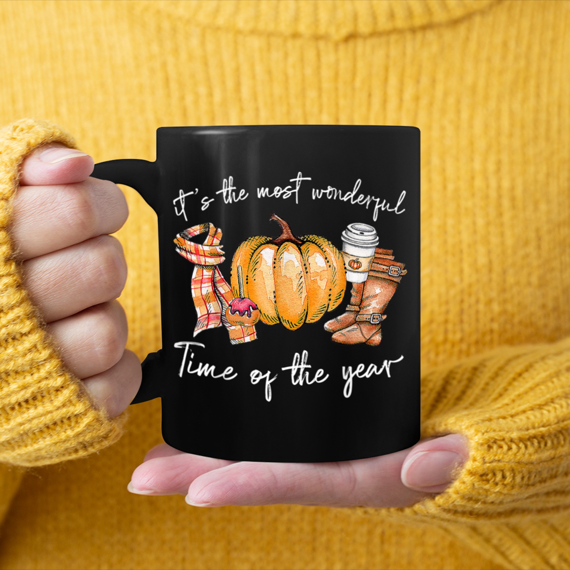 It's The Most Wonderful Time Of The Year Pumpkin Autumn Fall (4) mug black