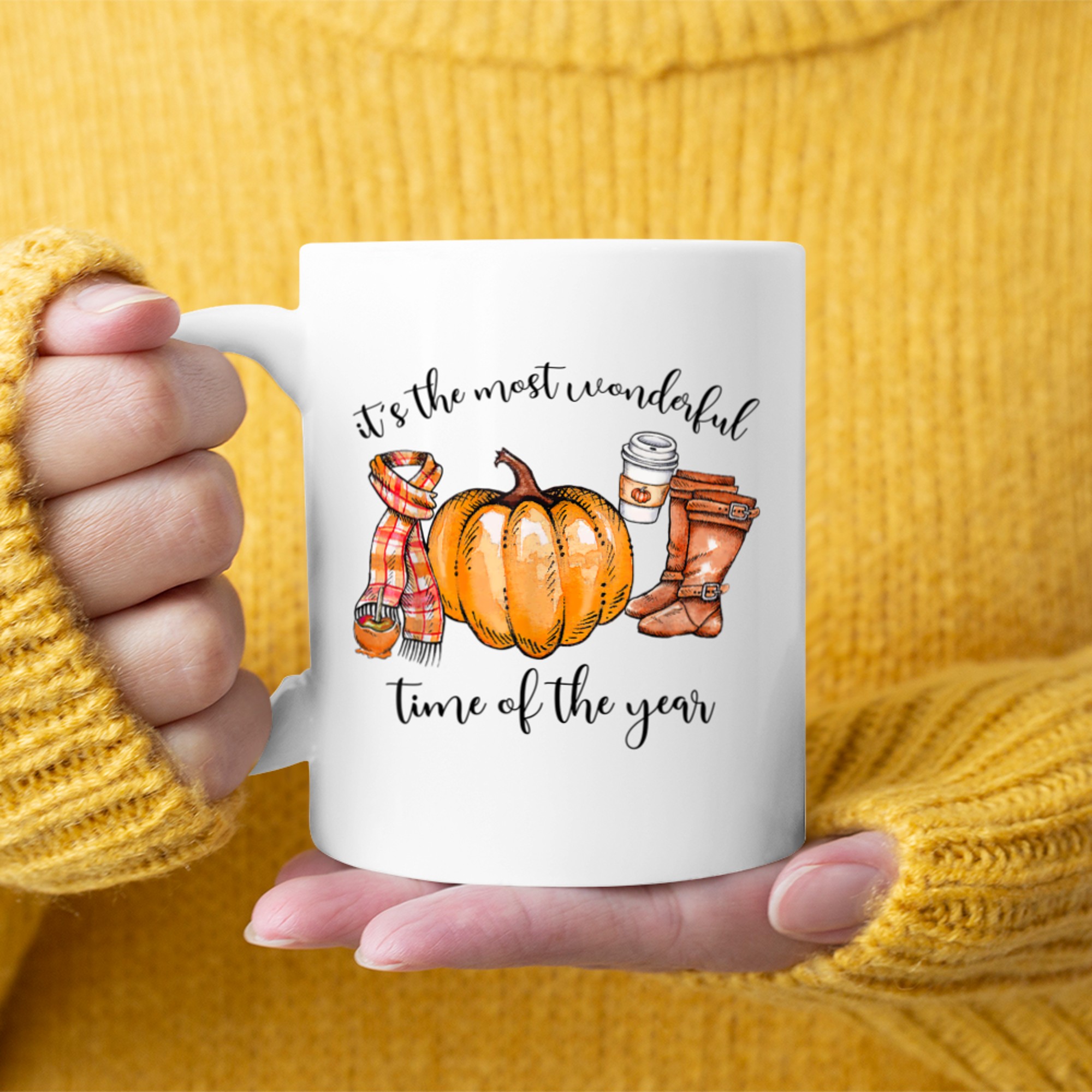 It's The Most Wonderful Time Of The Year Pumpkin Autumn Fall (5) mug white