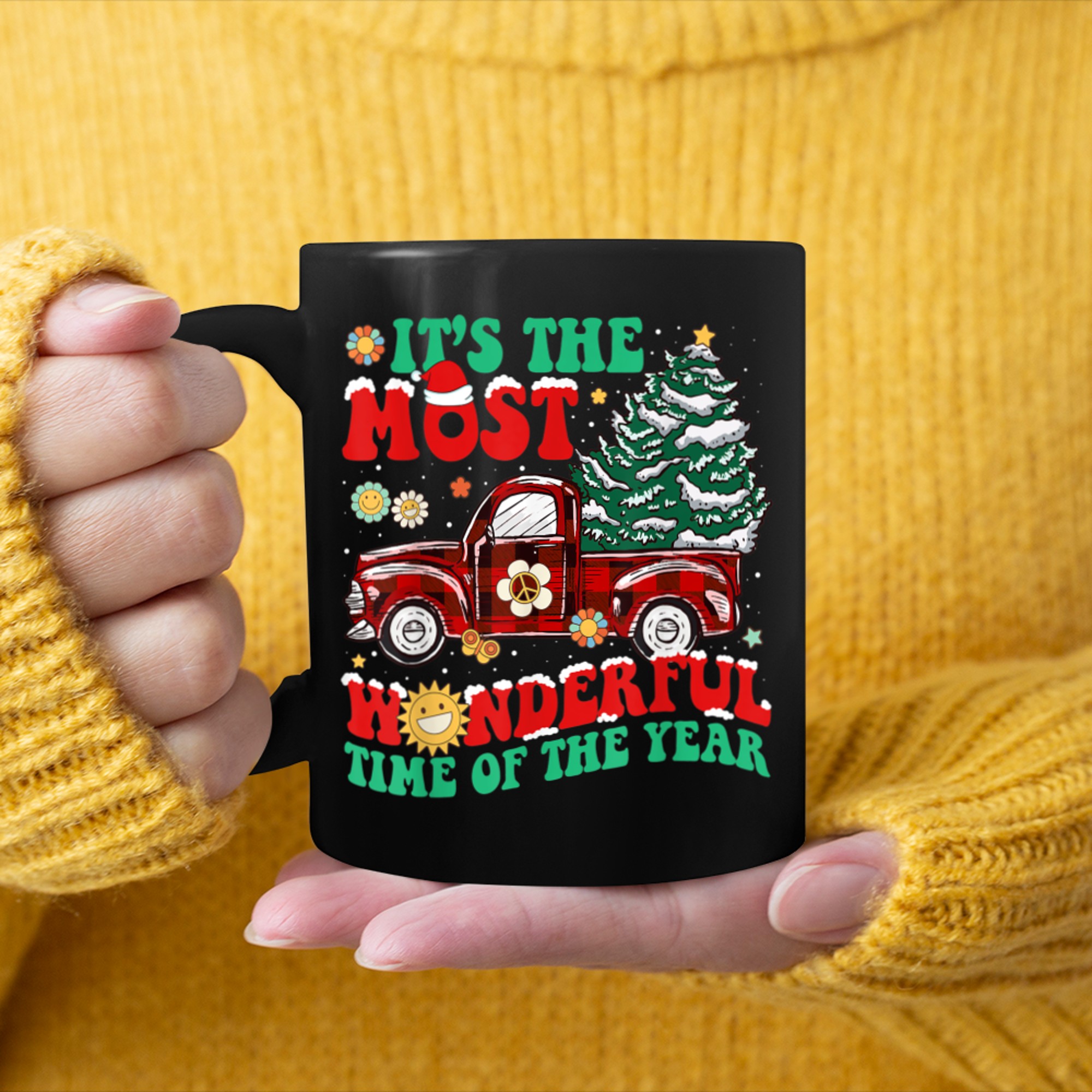 It's The Most Wonderful Time Of The Year Red Truck Christmas mug black