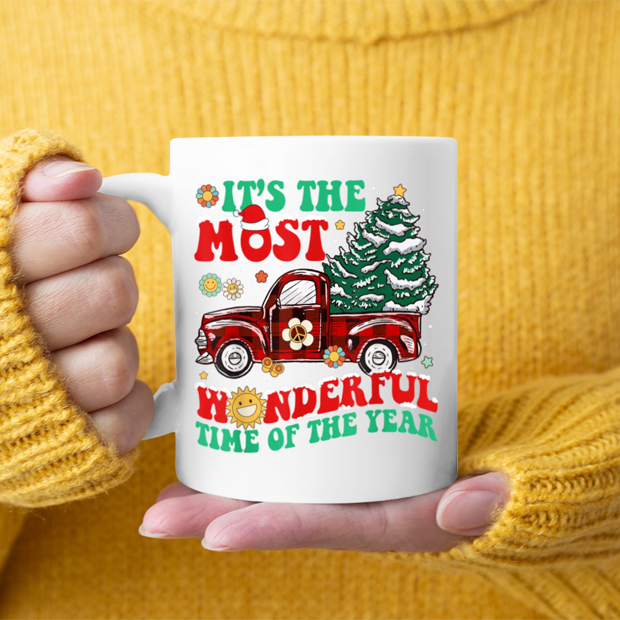 It's The Most Wonderful Time Of The Year Red Truck Christmas mug white