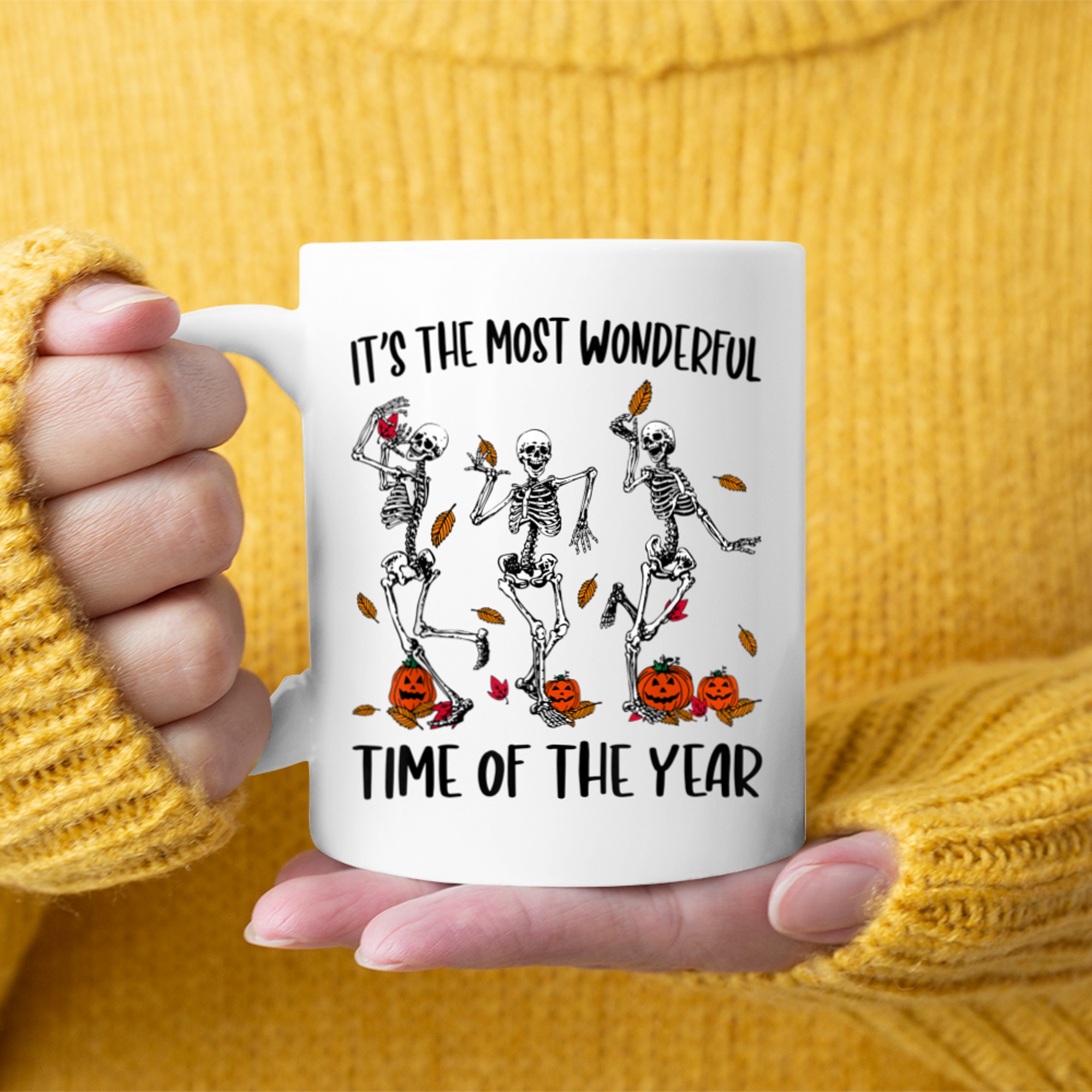 It's the Most Wonderful Time of the Year skeleton Dancer mug white