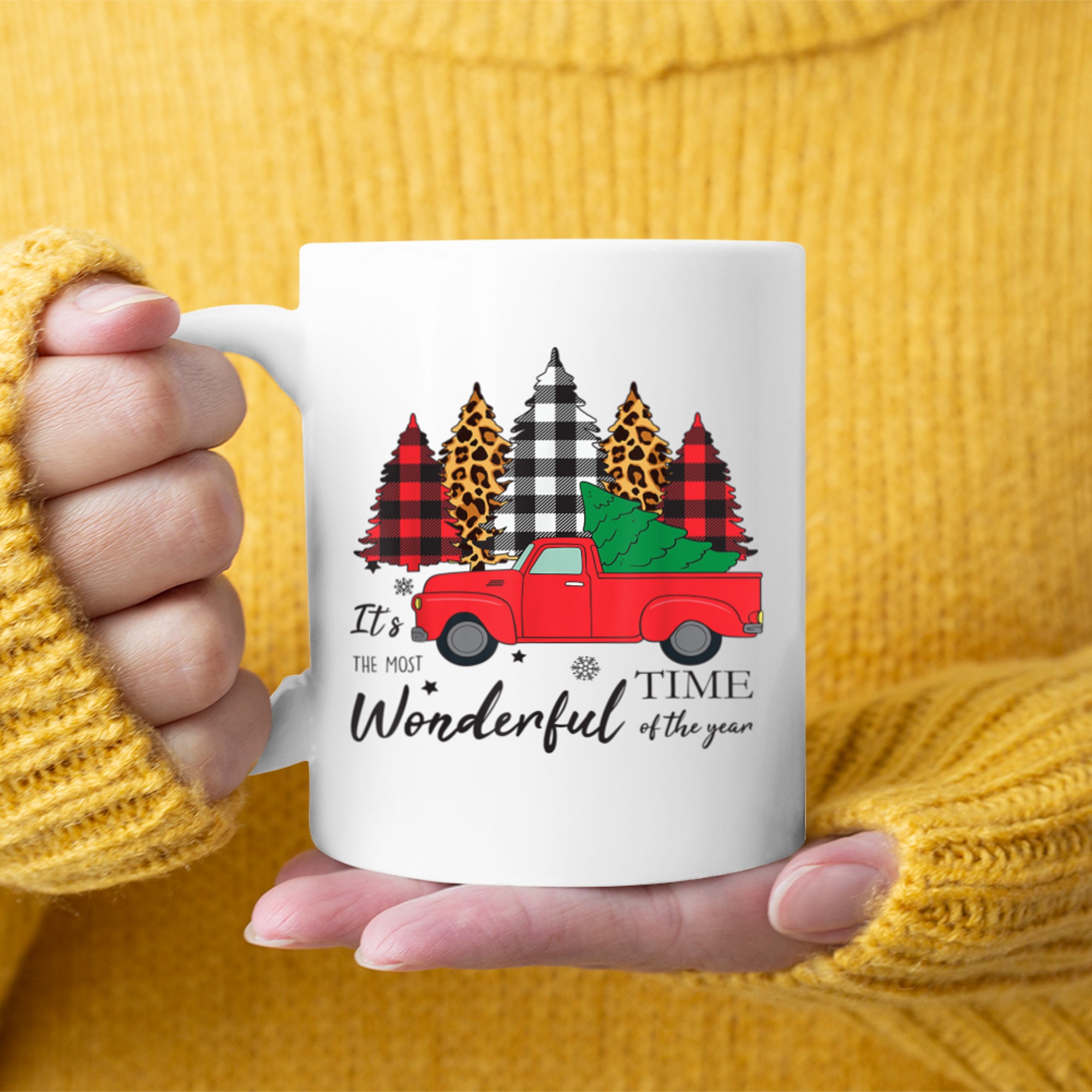 it's the most wonderful time of the year tree Buffalo Plaid mug white