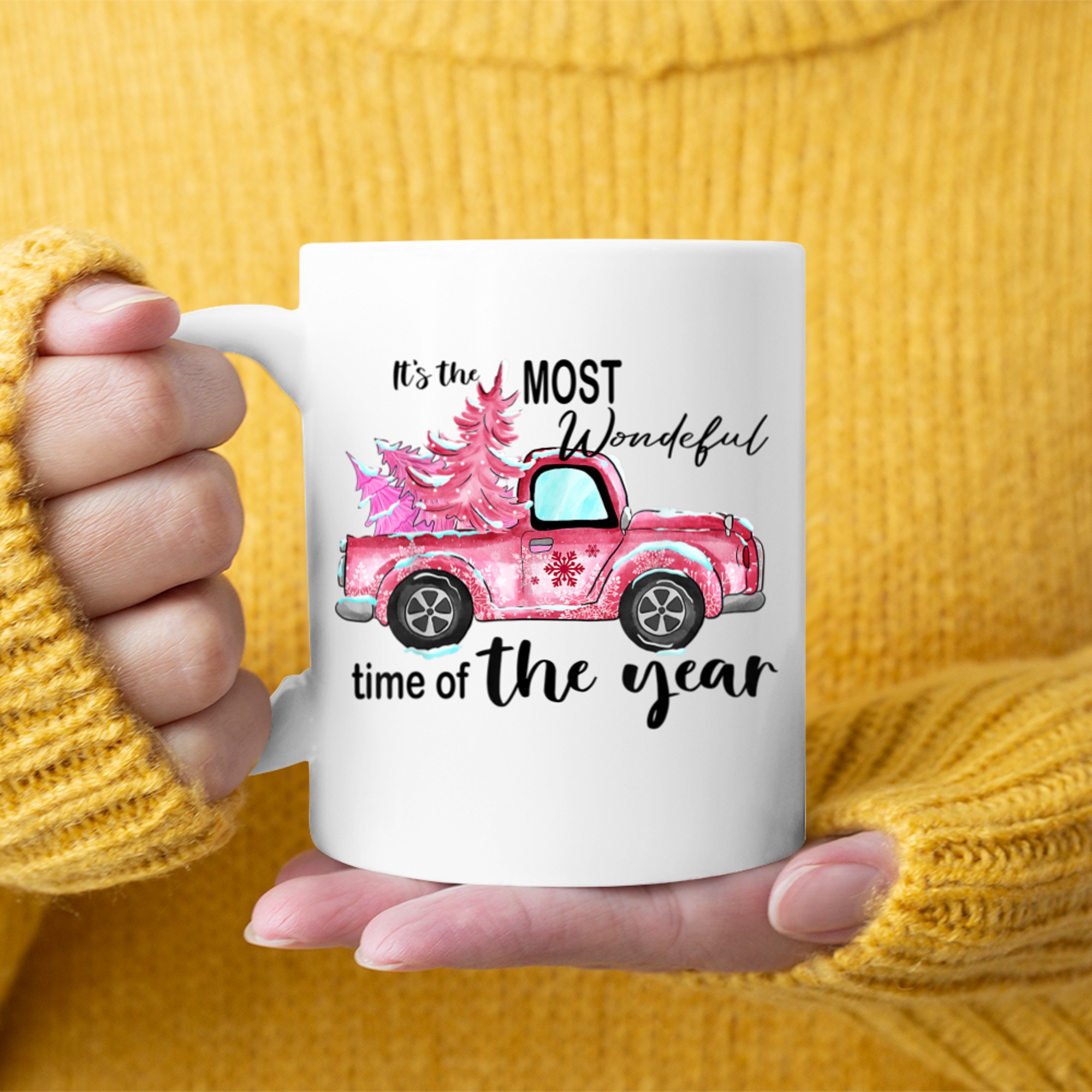 It's The Most Wonderful Time Of The Year Truck Xmas Tree mug white