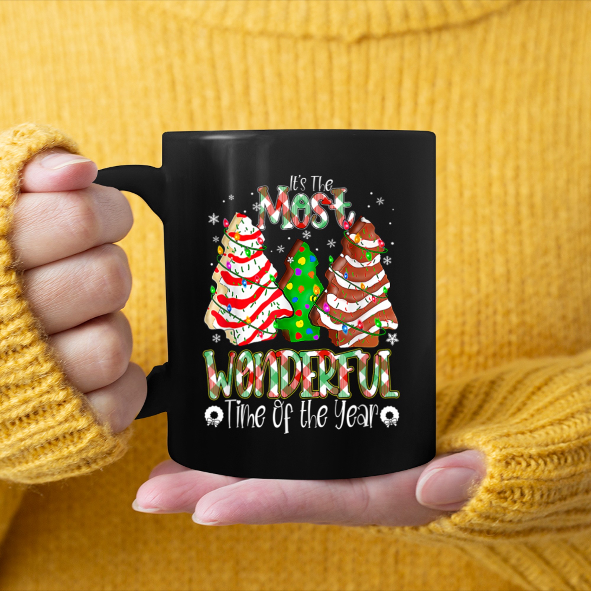 It's The Most Wonderful Time Of Year Christmas Tree Cakes mug black