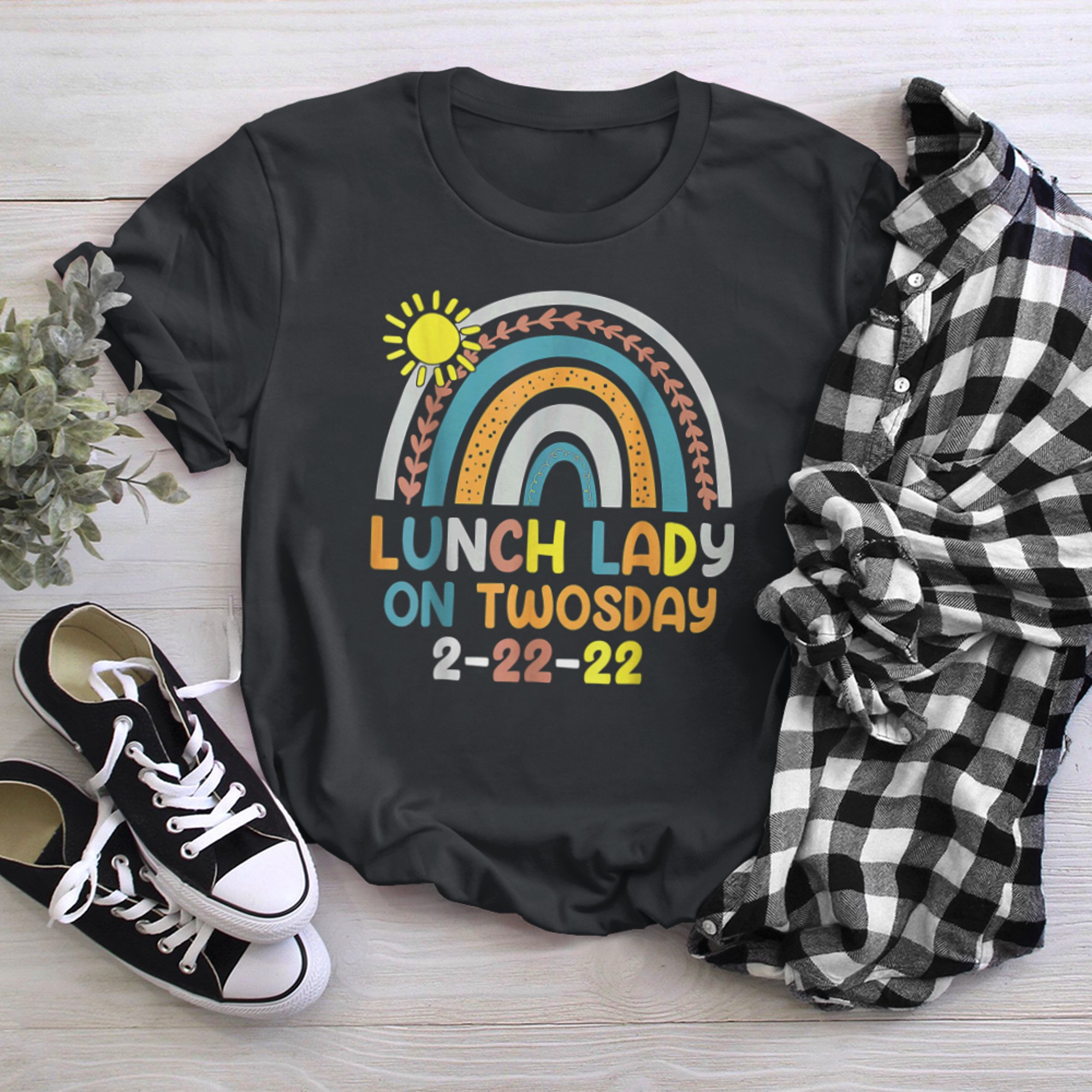 Lunch Lady Squad Cafeteria Crew On Twosday 2-22-Rainbow (1) t-shirt black