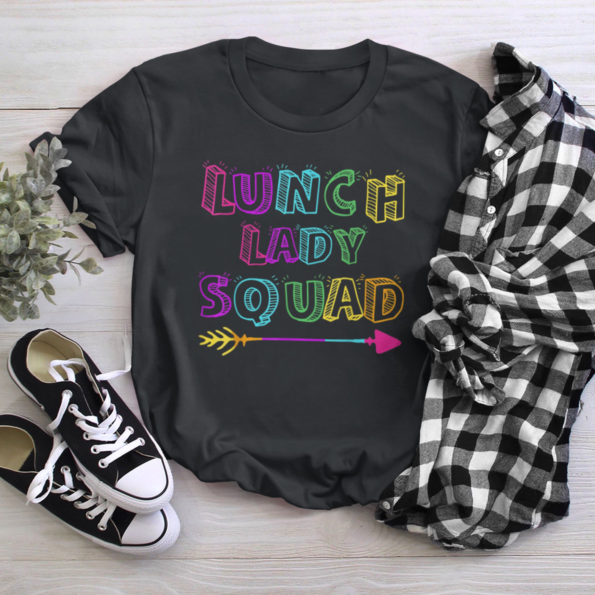 Lunch Lady Squad Funny School Cafeteria Crew Cute Rainbow t-shirt black