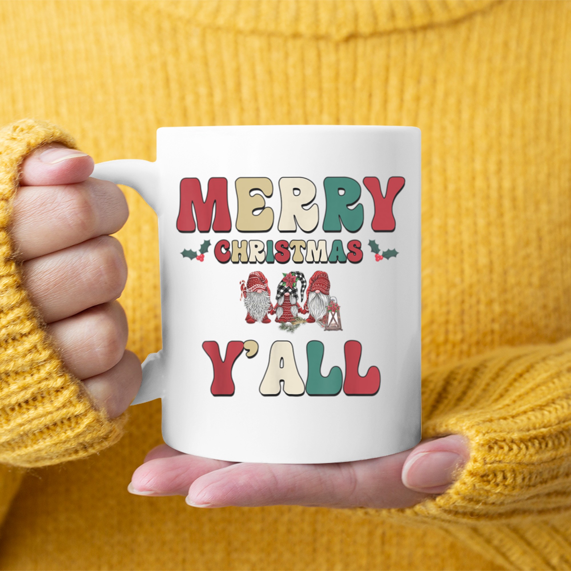 Merry Christmas Y'all Gnome Santa Claus Family Xmas Pajama mug white