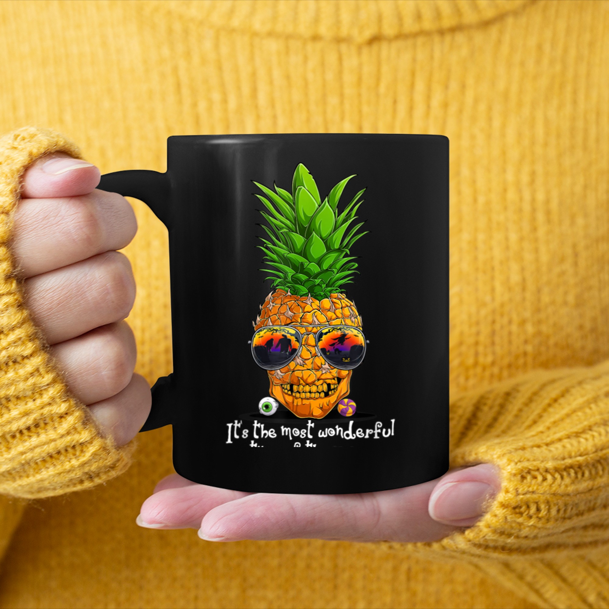 Pineapple Skull Most Wonderful Time of the Year Halloween mug black