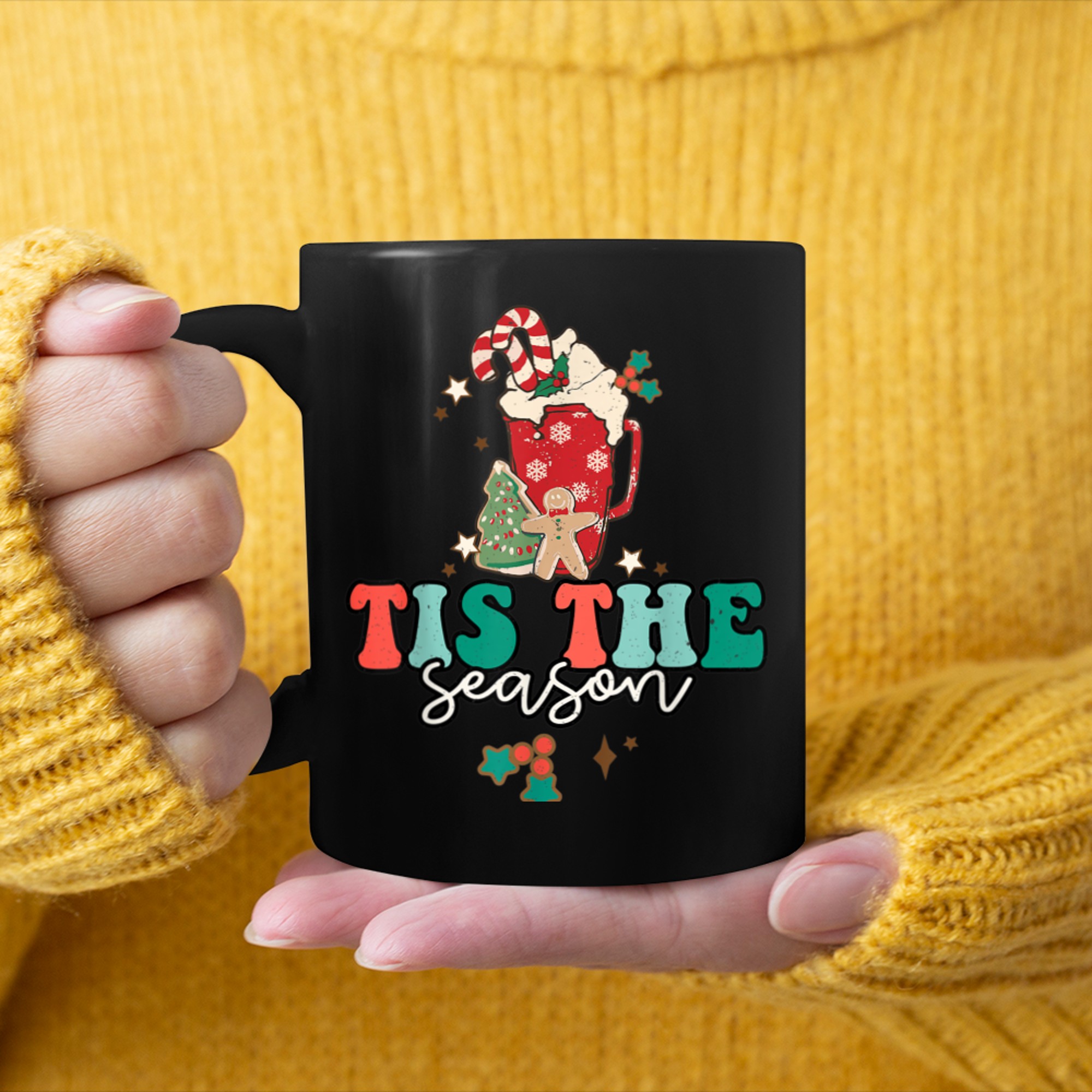 Retro Tis The Season Hot Cocoa Funny Christmas Holiday mug black