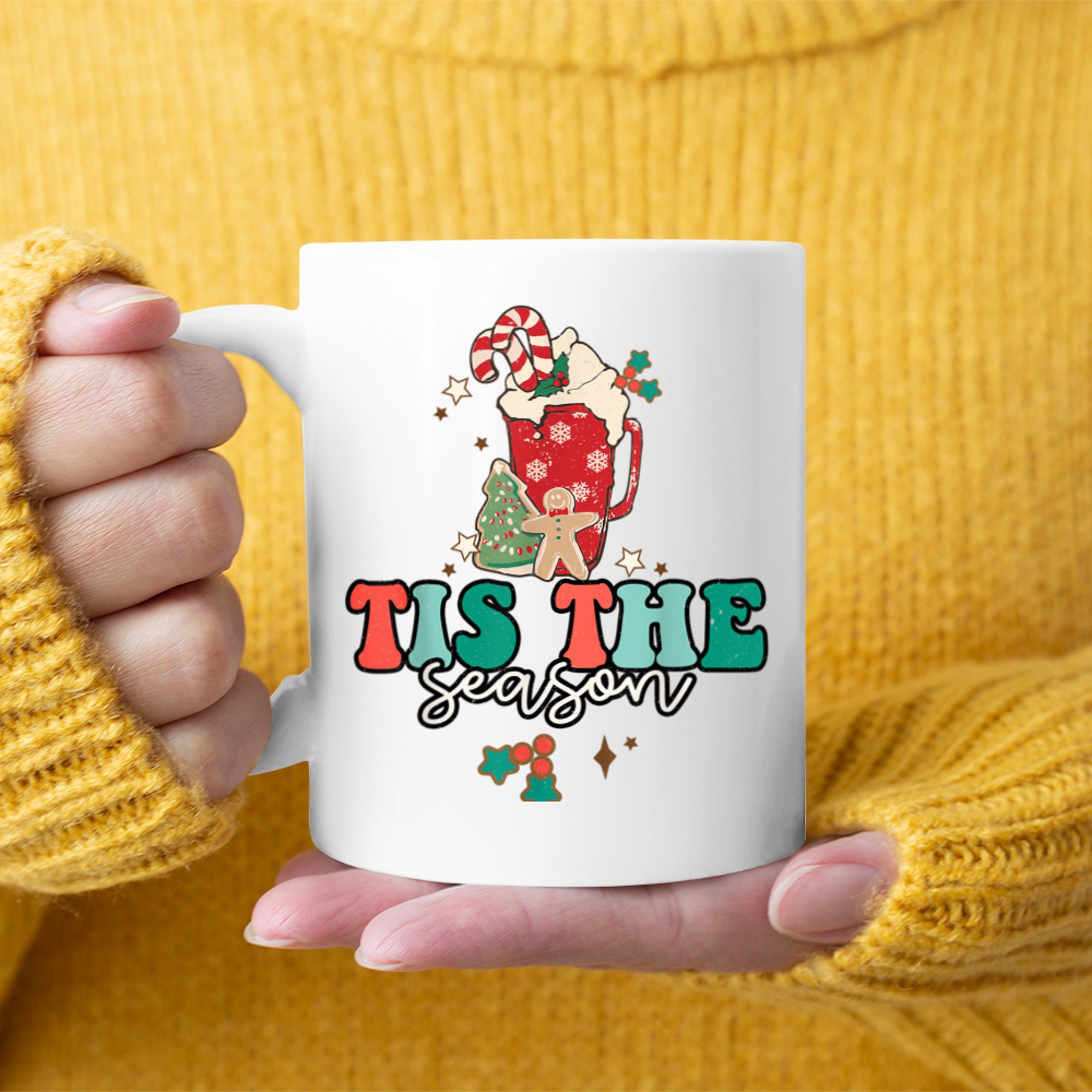 Retro Tis The Season Hot Cocoa Funny Christmas Holiday mug white