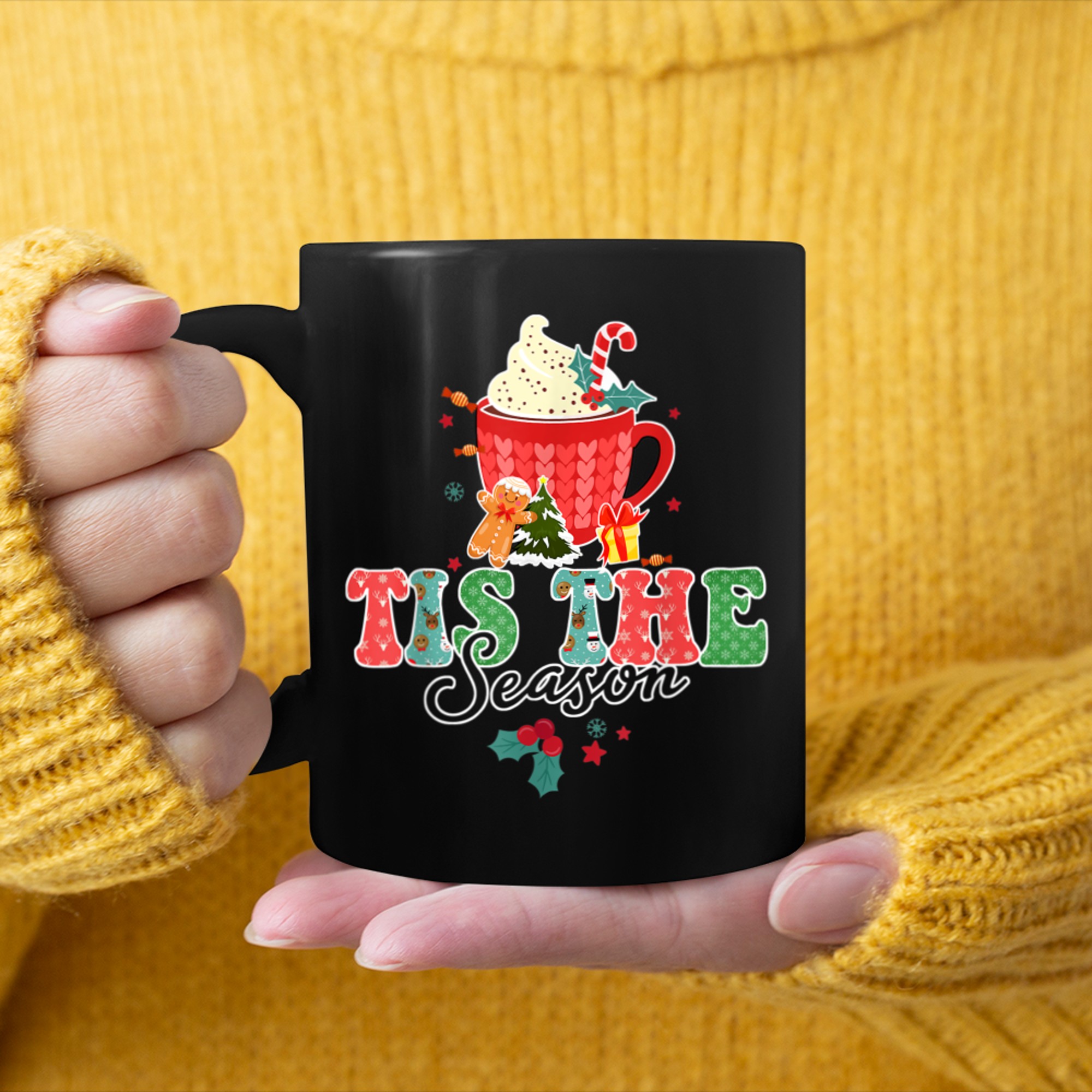 Retro Tis The Season Hot Cocoa Xmas Cookie Merry Christmas (1) mug black