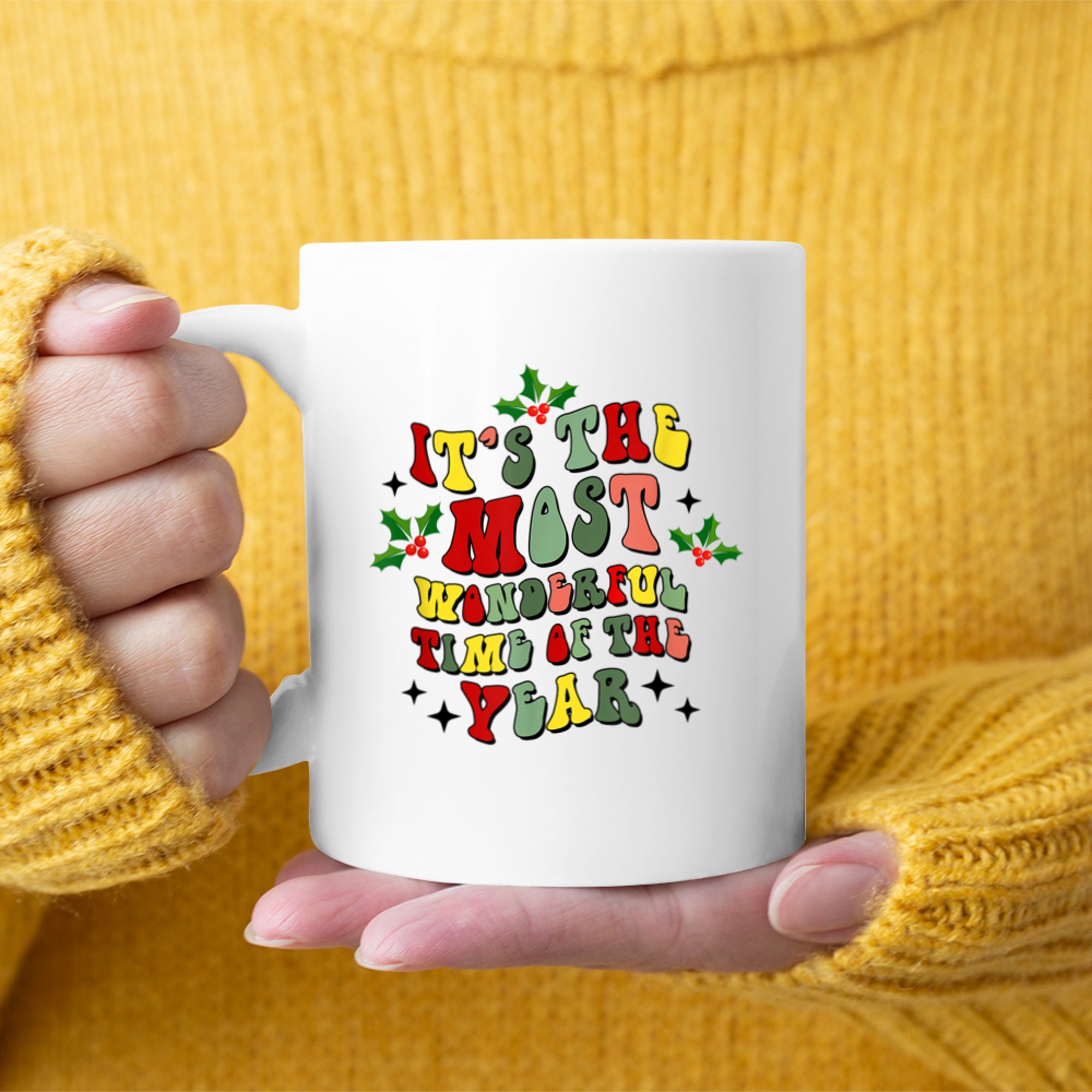 The Most Wonderful Time Of The Year Vintage Christmas Xmas mug white