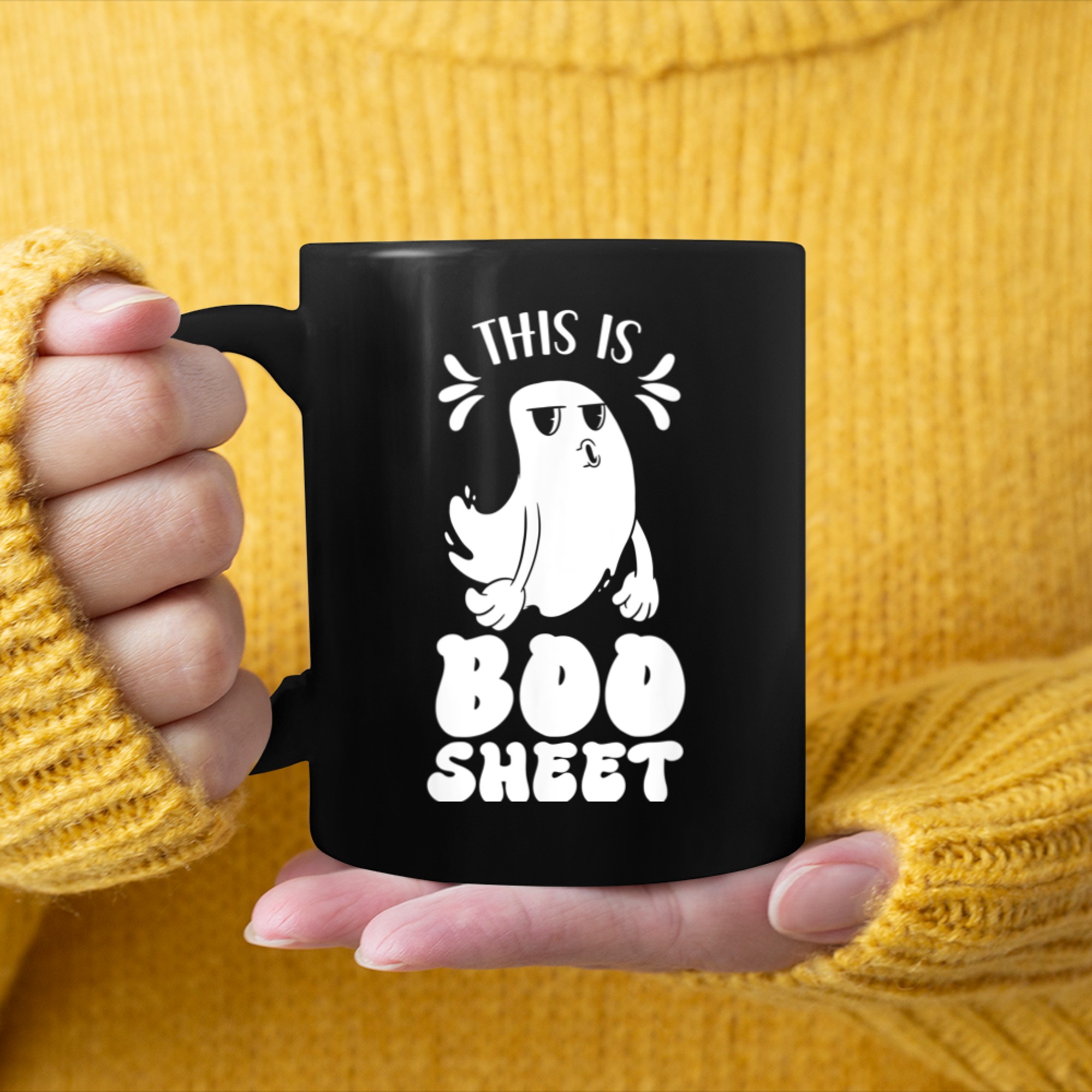 This Is Boo Sheet Cute Scary Ghost Halloween mug black