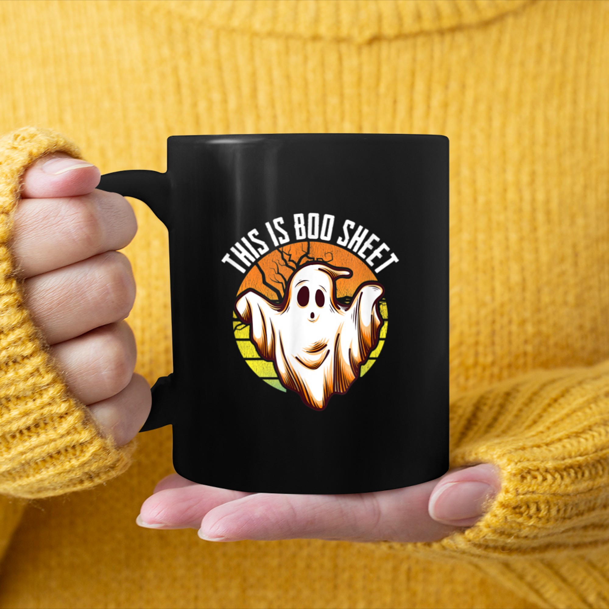 This Is Boo Sheet Funny Ghost Halloween Costume (1) mug black