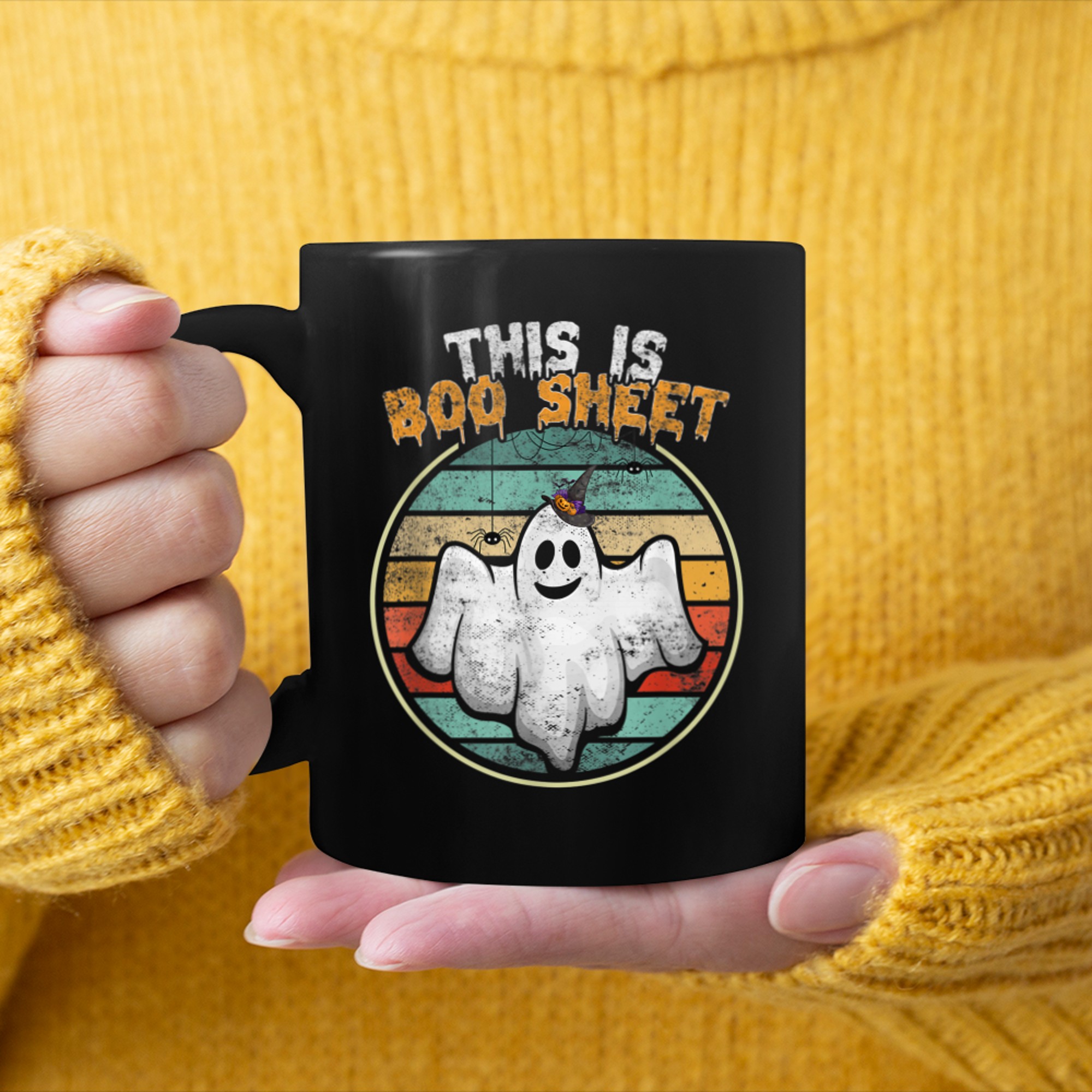 This Is Boo Sheet funny Ghost Retro Halloween creepy costume mug black