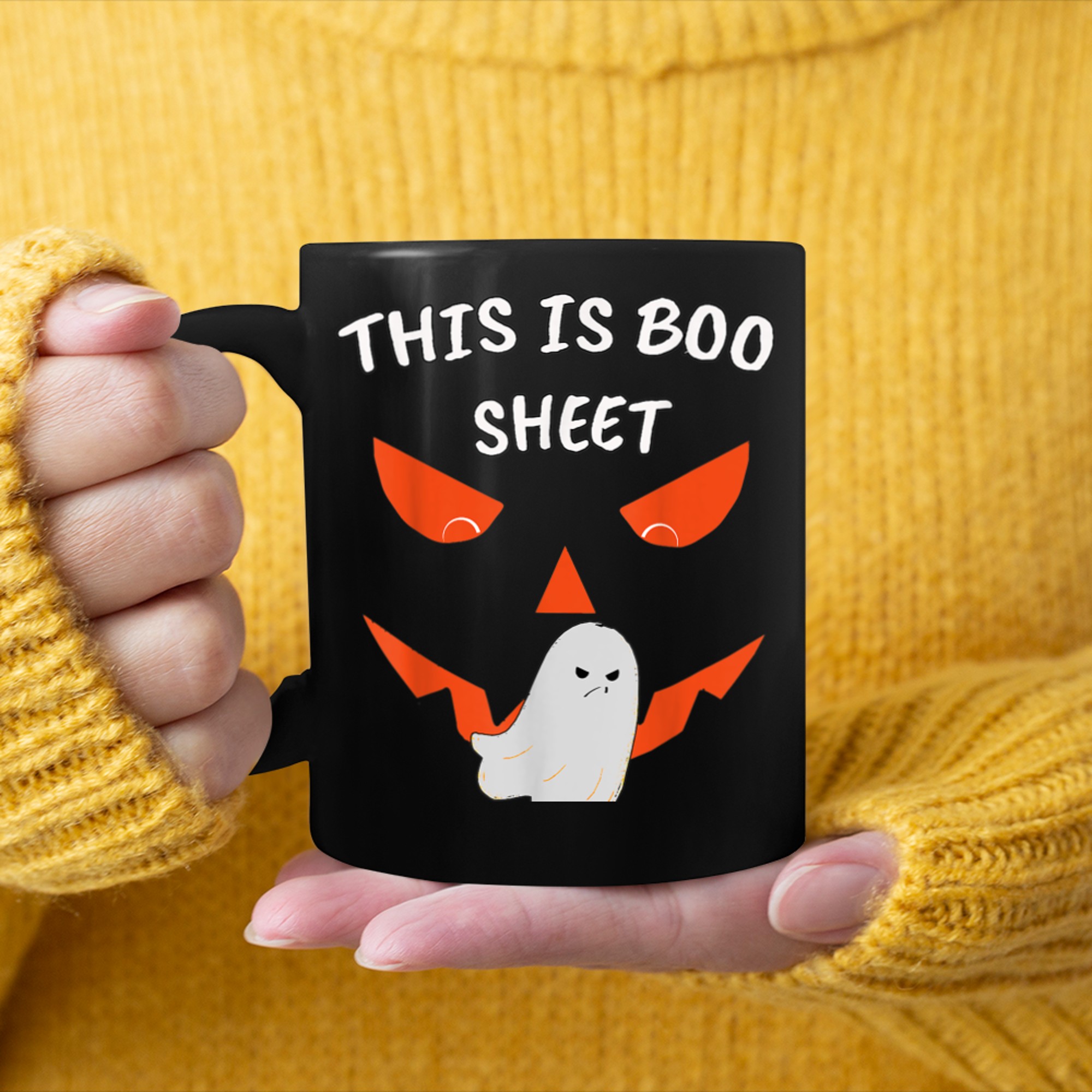 This Is Boo Sheet Funny Ghost With A Pumpkin mug black