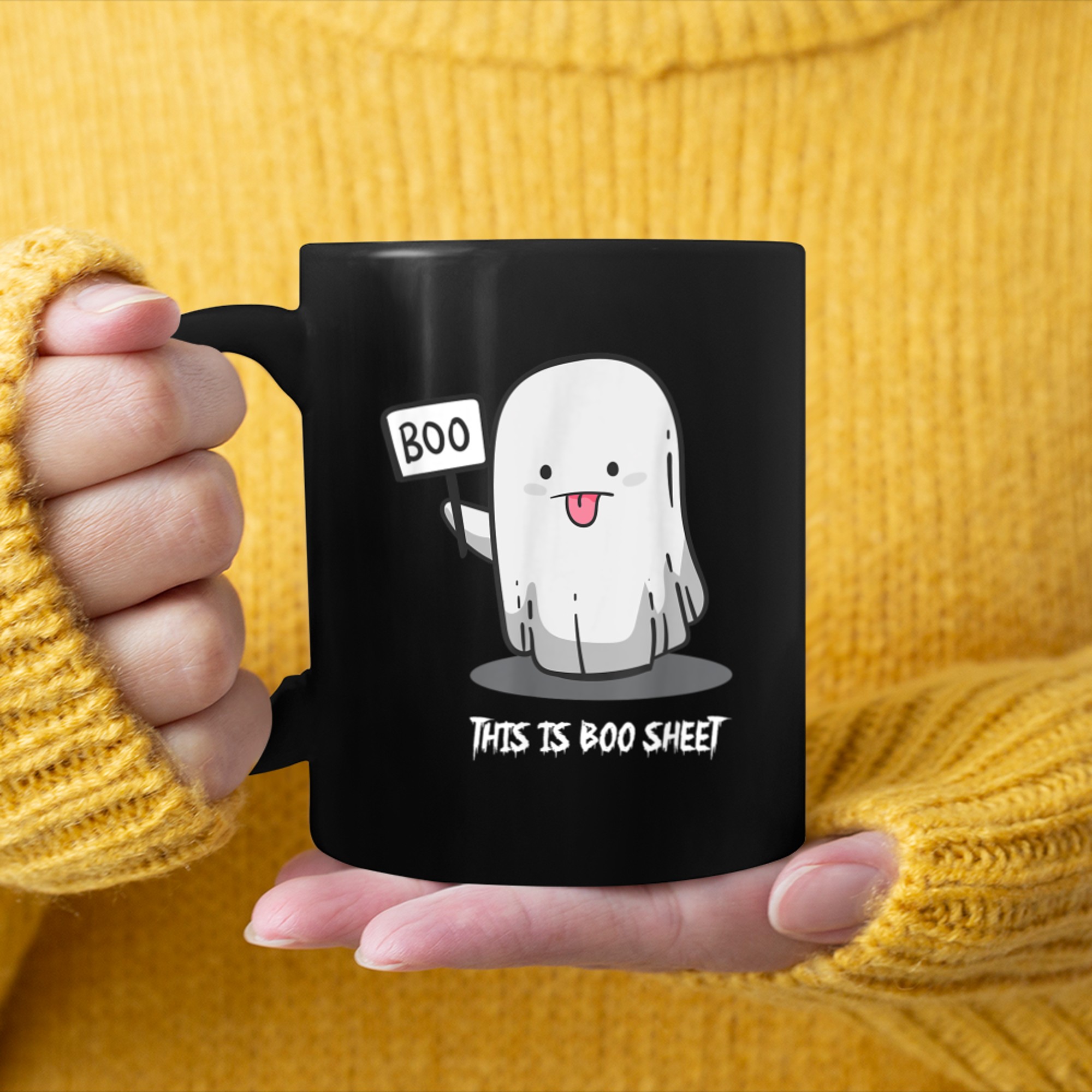 This Is Boo Sheet Funny Sign Ghost Halloween DIY Costume Fun mug black